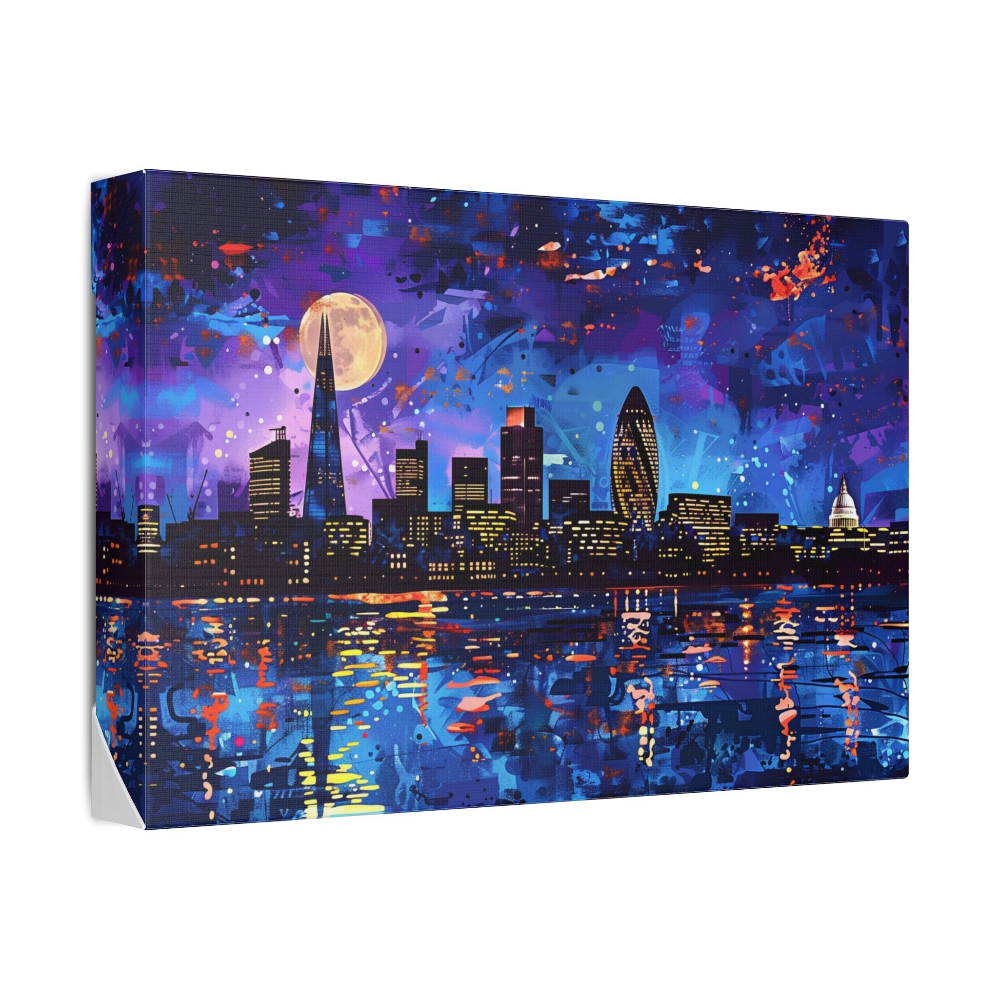 London Skyline Canvas Print – Vibrant Night Cityscape Stretched Wall Art