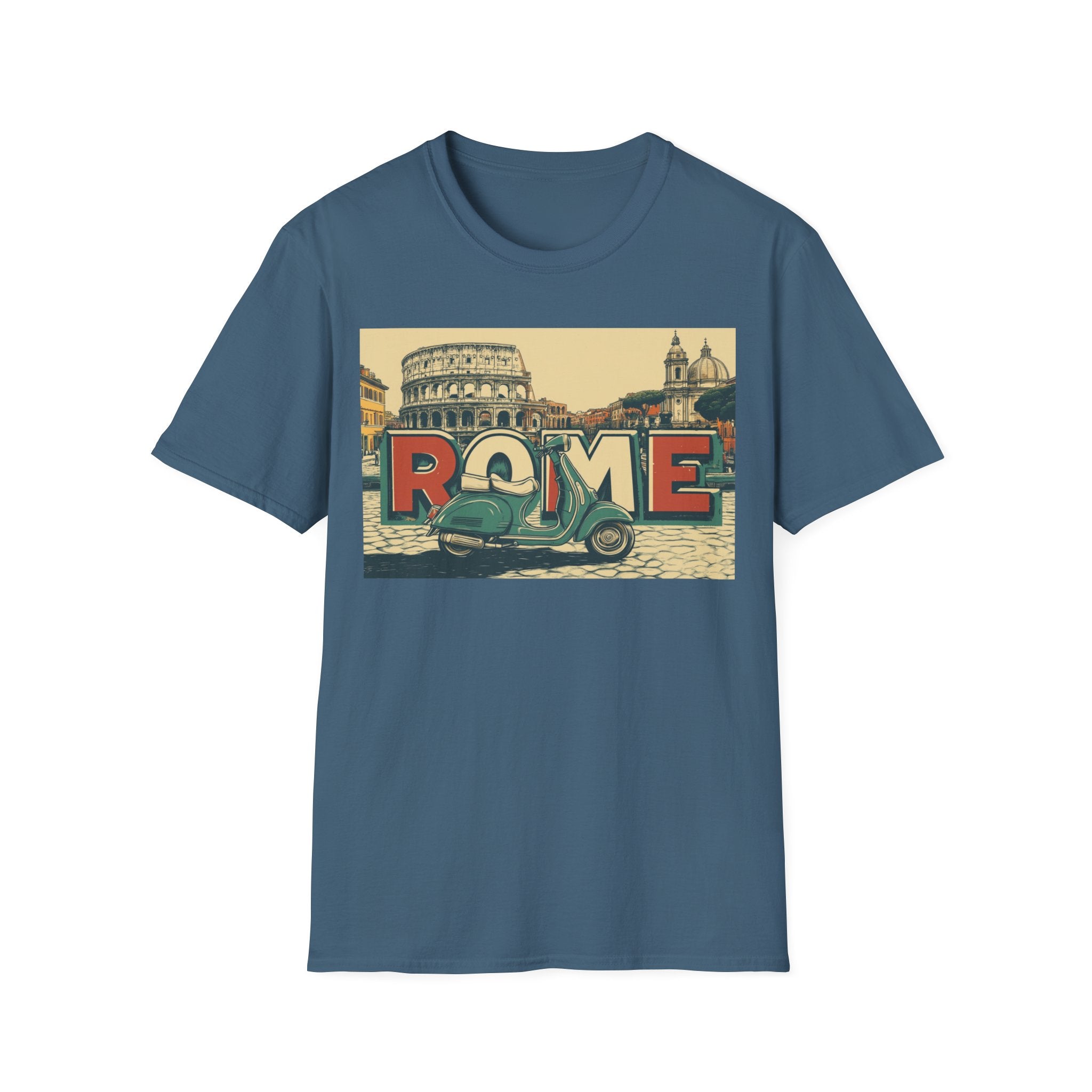 Rome Vintage Scooter T-Shirt | Colosseum Travel Postcard Design