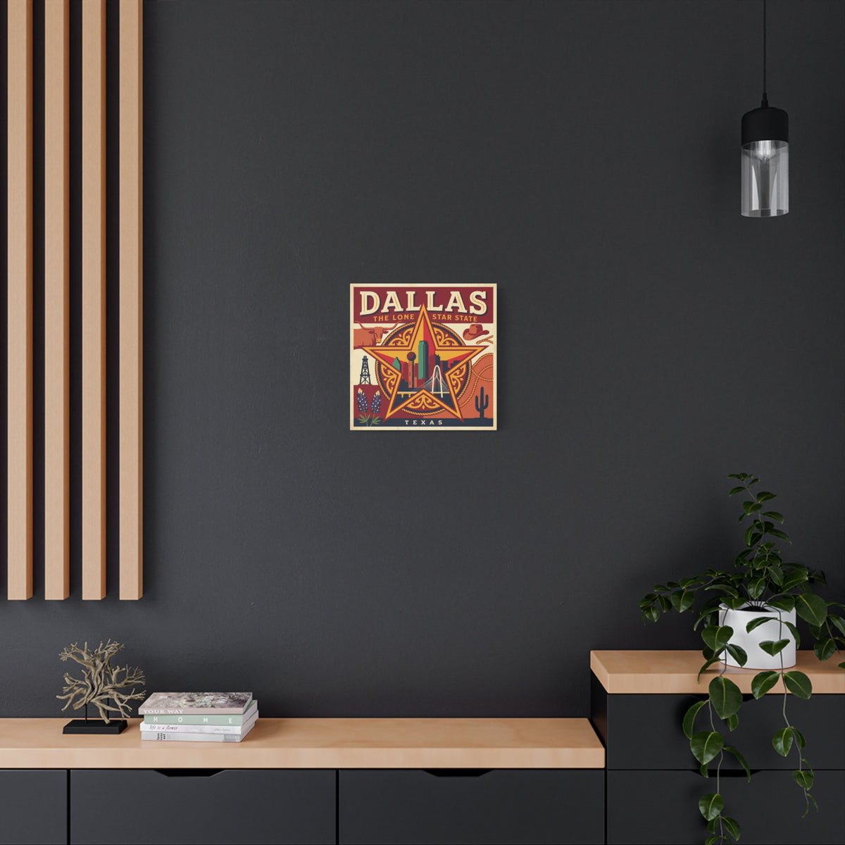 Dallas Lone Star Vintage Canvas Wall Art — Texas Skyline & Western Icons