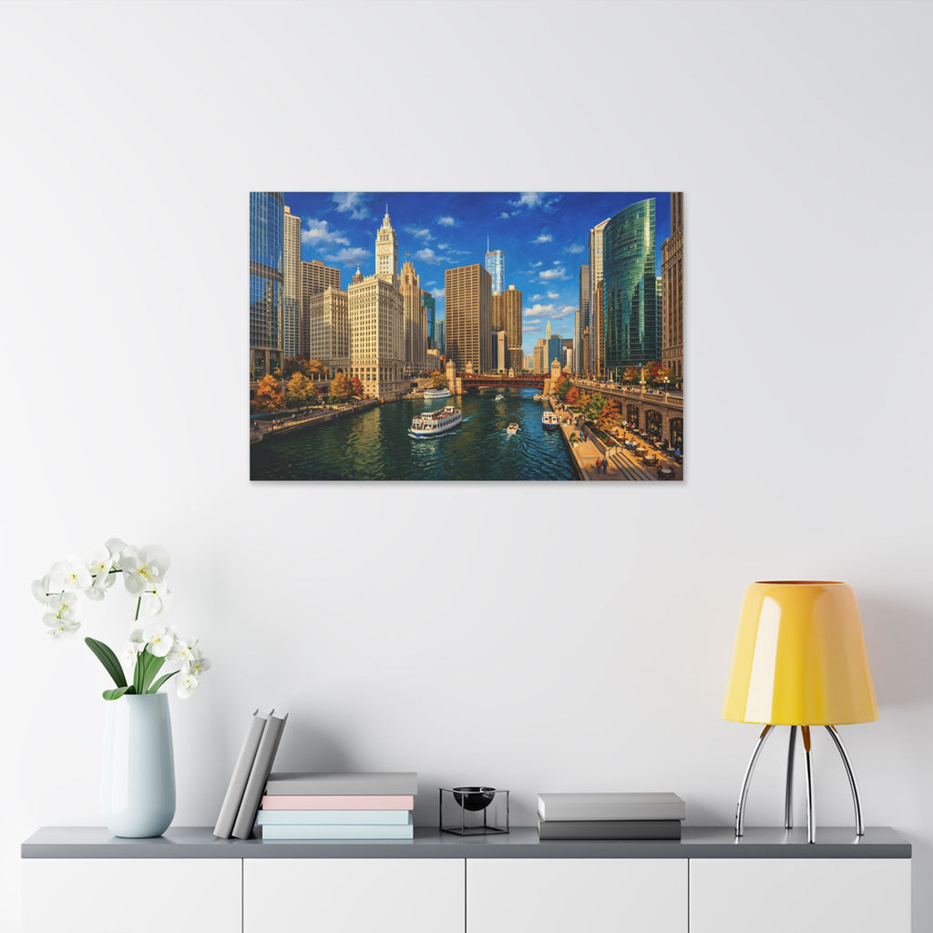 Chicago Riverwalk Canvas Print — Scenic Cityscape Wall Art