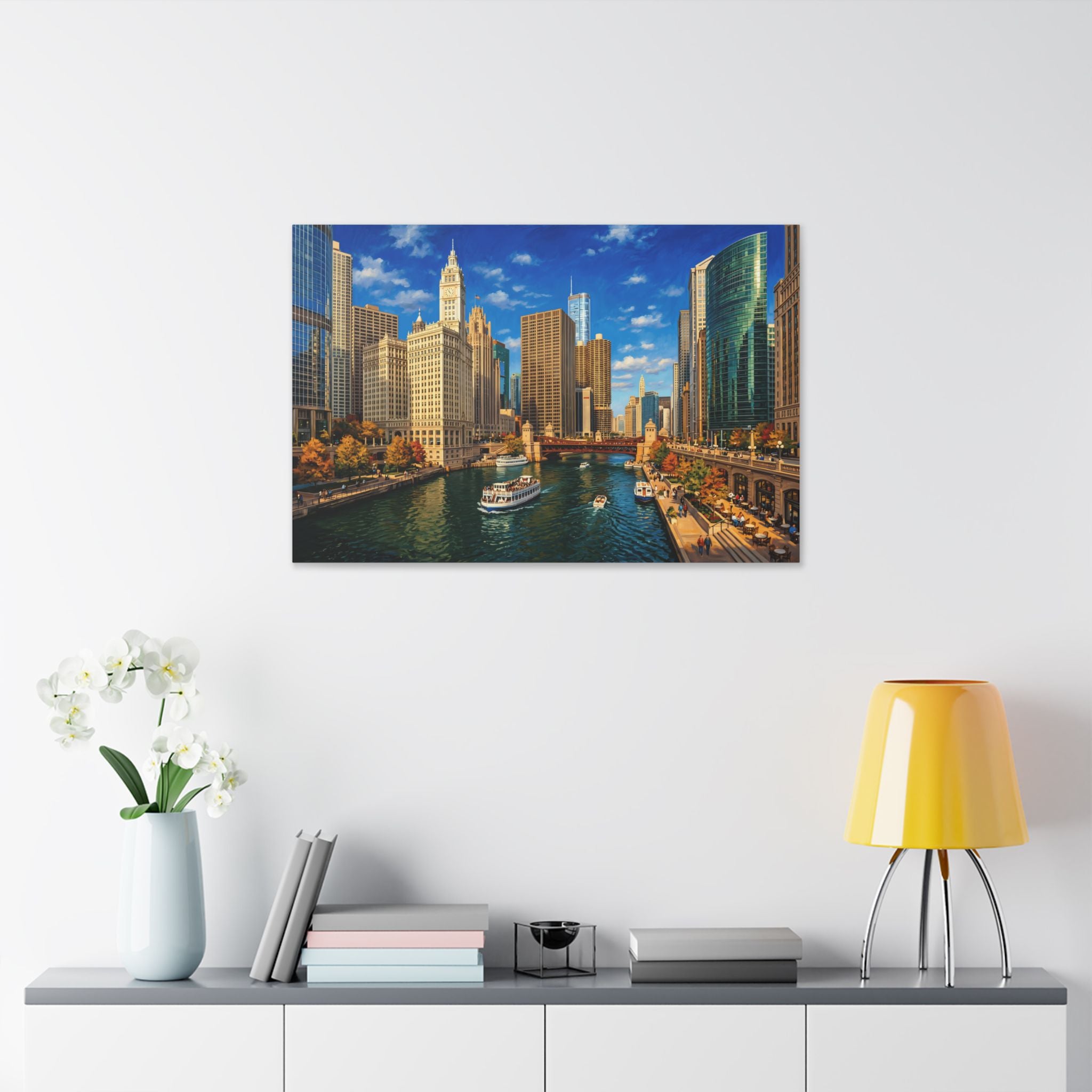Chicago Riverwalk Canvas Print — Scenic Cityscape Wall Art