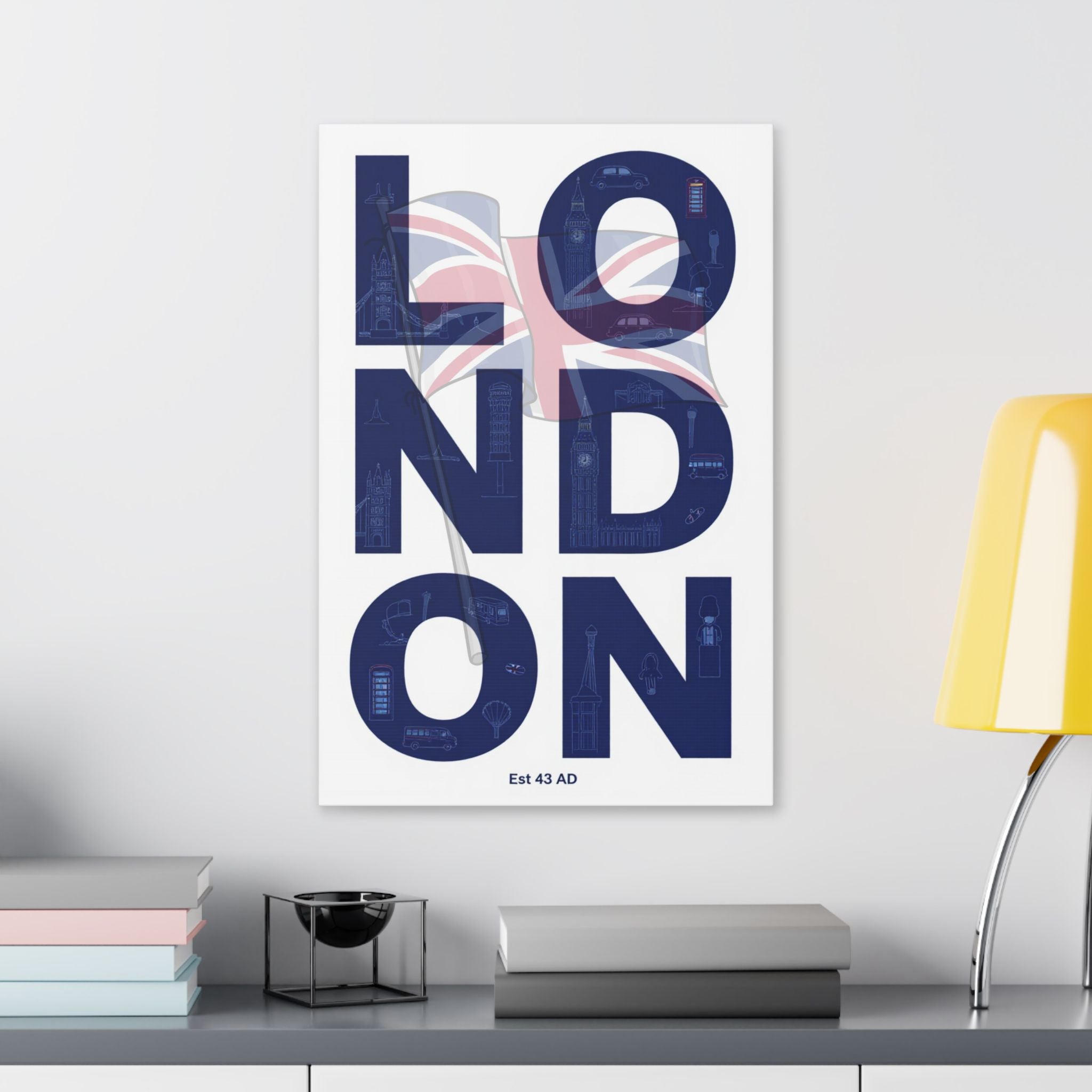 London Typography Canvas Print — Union Jack Split-Text Wall Art