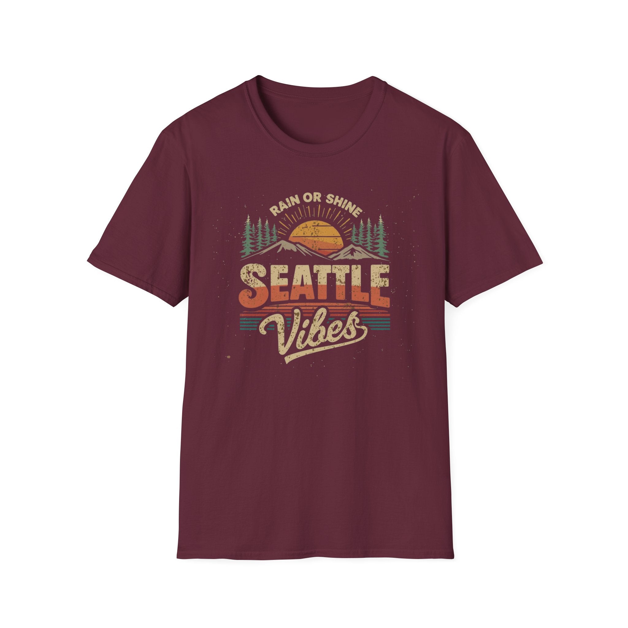 Seattle Vibes T-Shirt — "Rain or Shine" Retro Sunset Tee