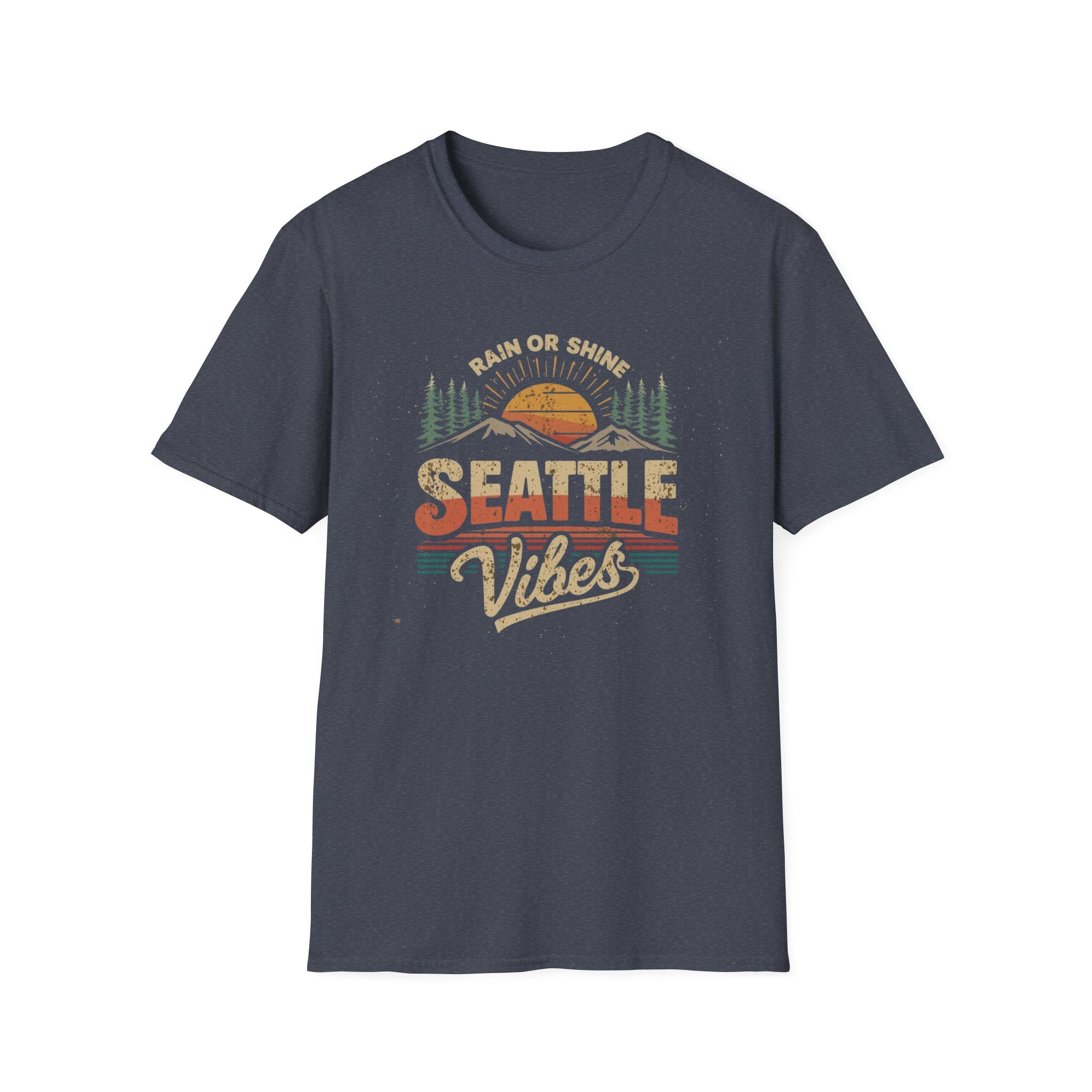 Seattle Vibes T-Shirt — "Rain or Shine" Retro Sunset Tee
