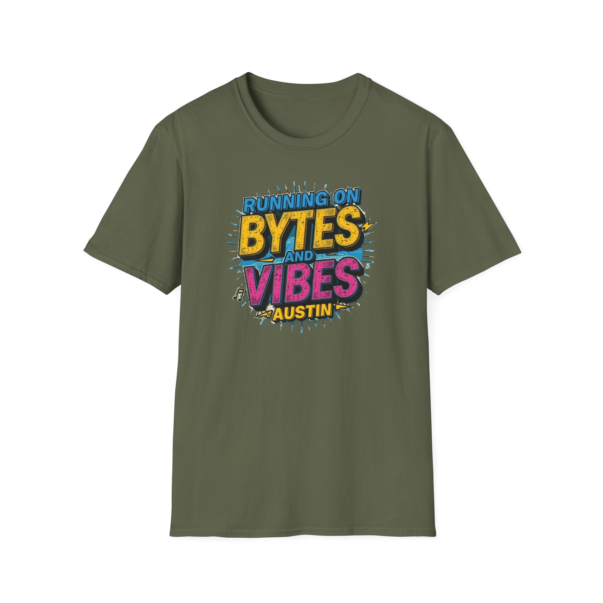 Running on Bytes and Vibes T-Shirt — Austin Retro Tech Graphic Tee