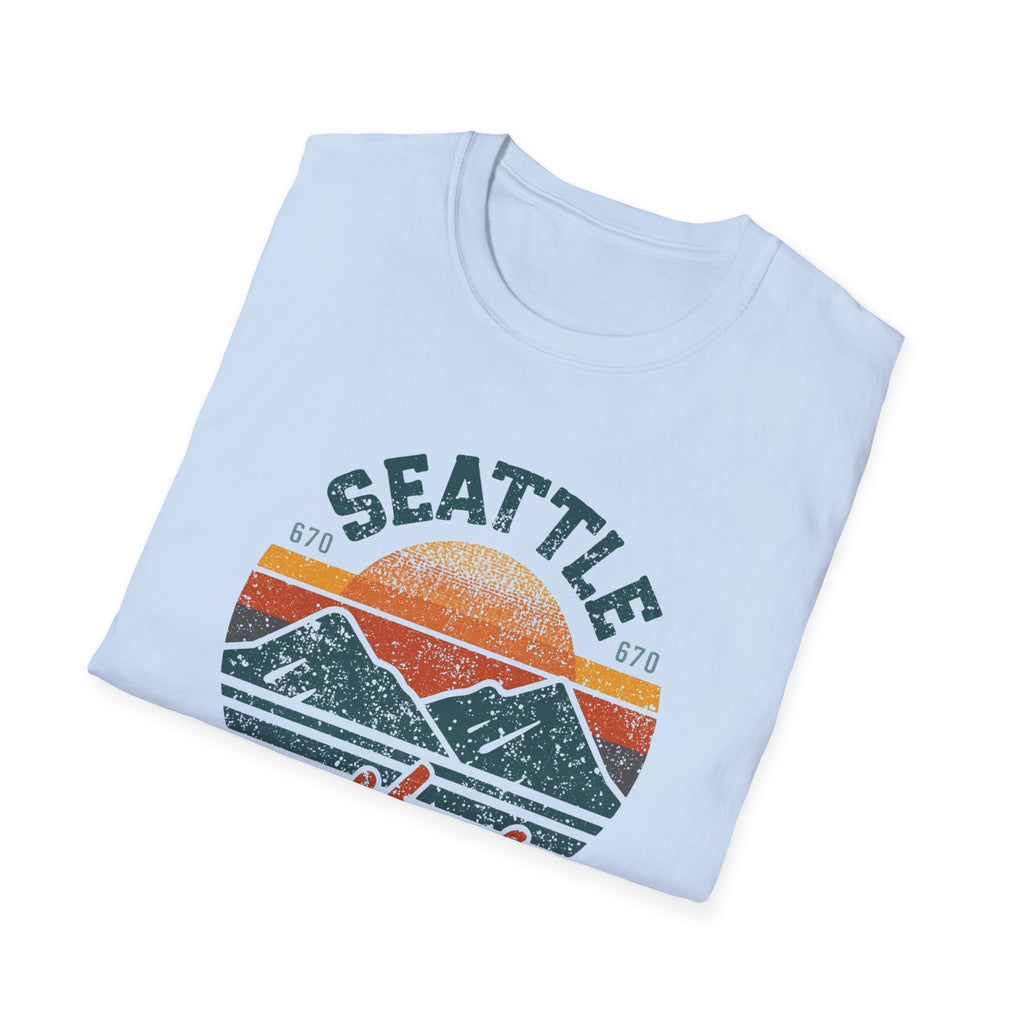 Seattle Vibes T-Shirt — Retro Mountain Sunset Graphic Tee