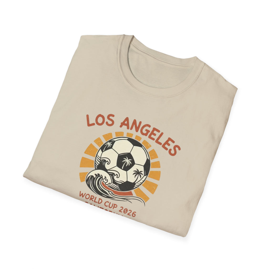 Los Angeles World Cup 2026 Soccer T-Shirt — Retro Sunset Ball Design