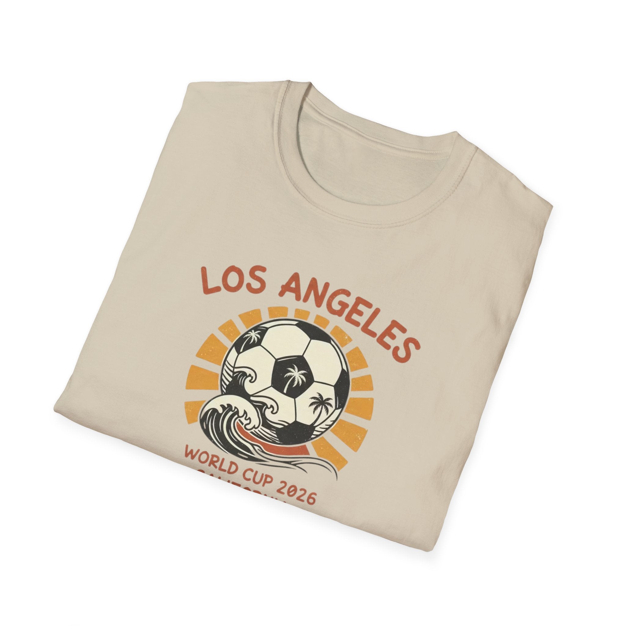 Los Angeles World Cup 2026 Soccer T-Shirt — Retro Sunset Ball Design
