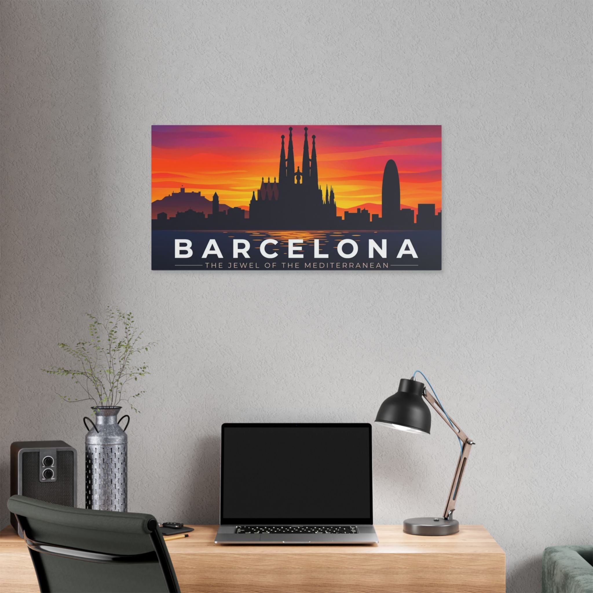Barcelona Sunset Skyline Canvas