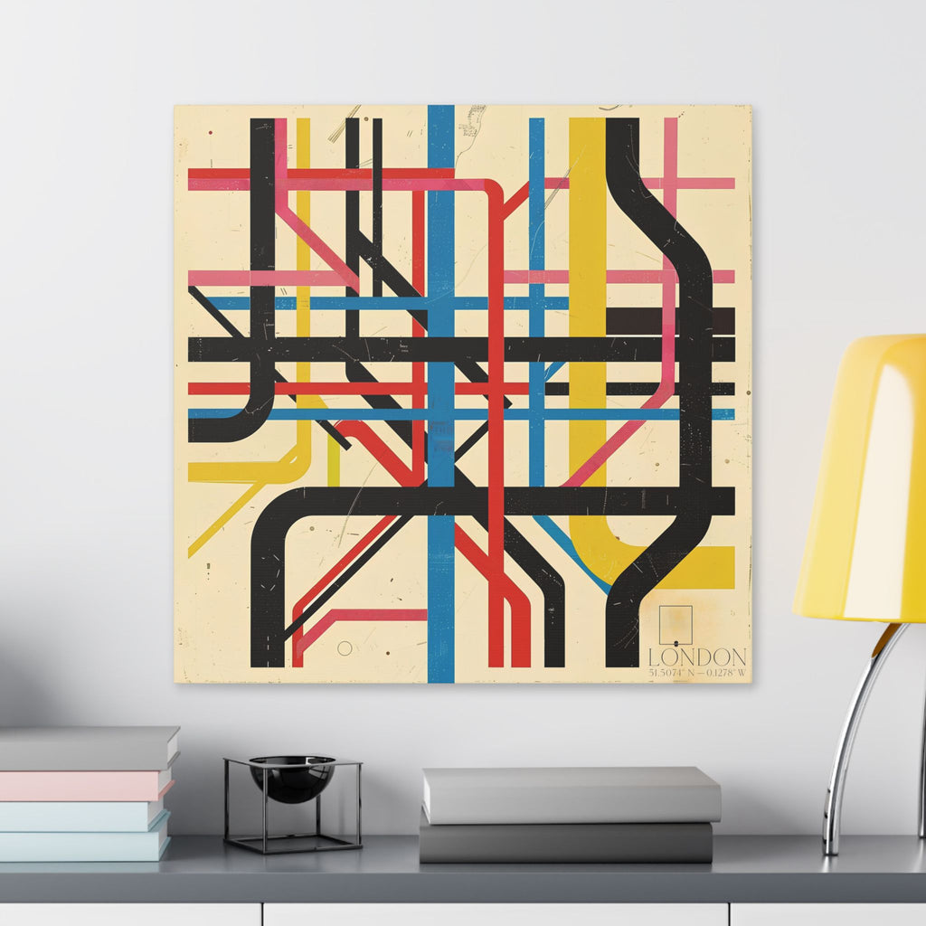 London Subway Map Art Canvas — Retro Abstract Transit Wall Decor