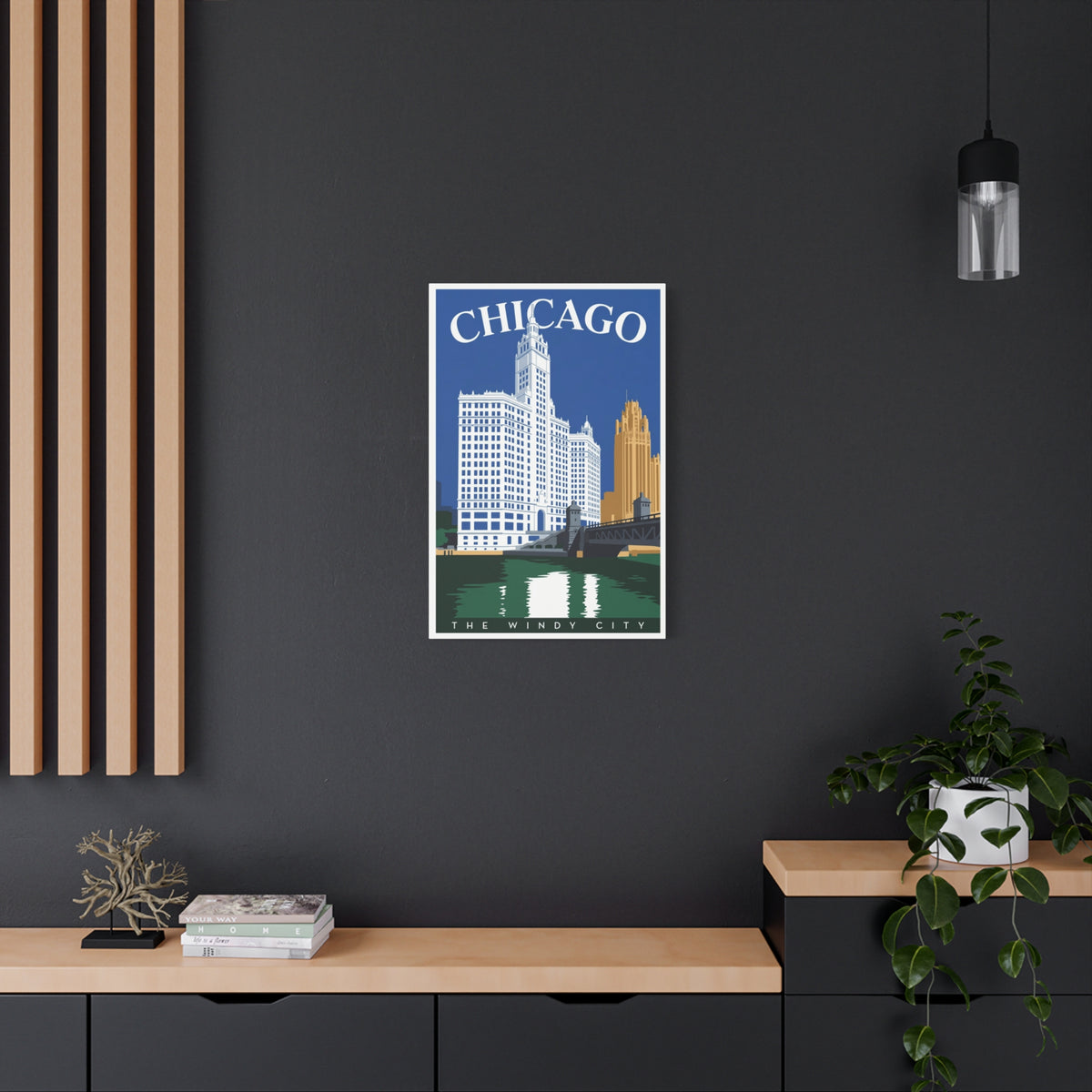 Chicago Skyline Stretched Canvas – The Windy City Retro Travel Art