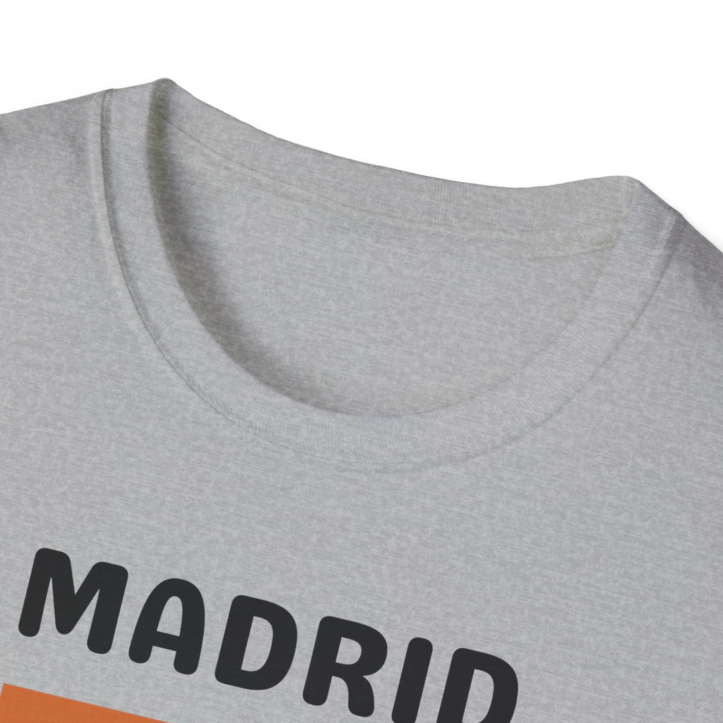 Madrid Retro Stripes T-Shirt | Vintage City Typography, Earth Tone Bars