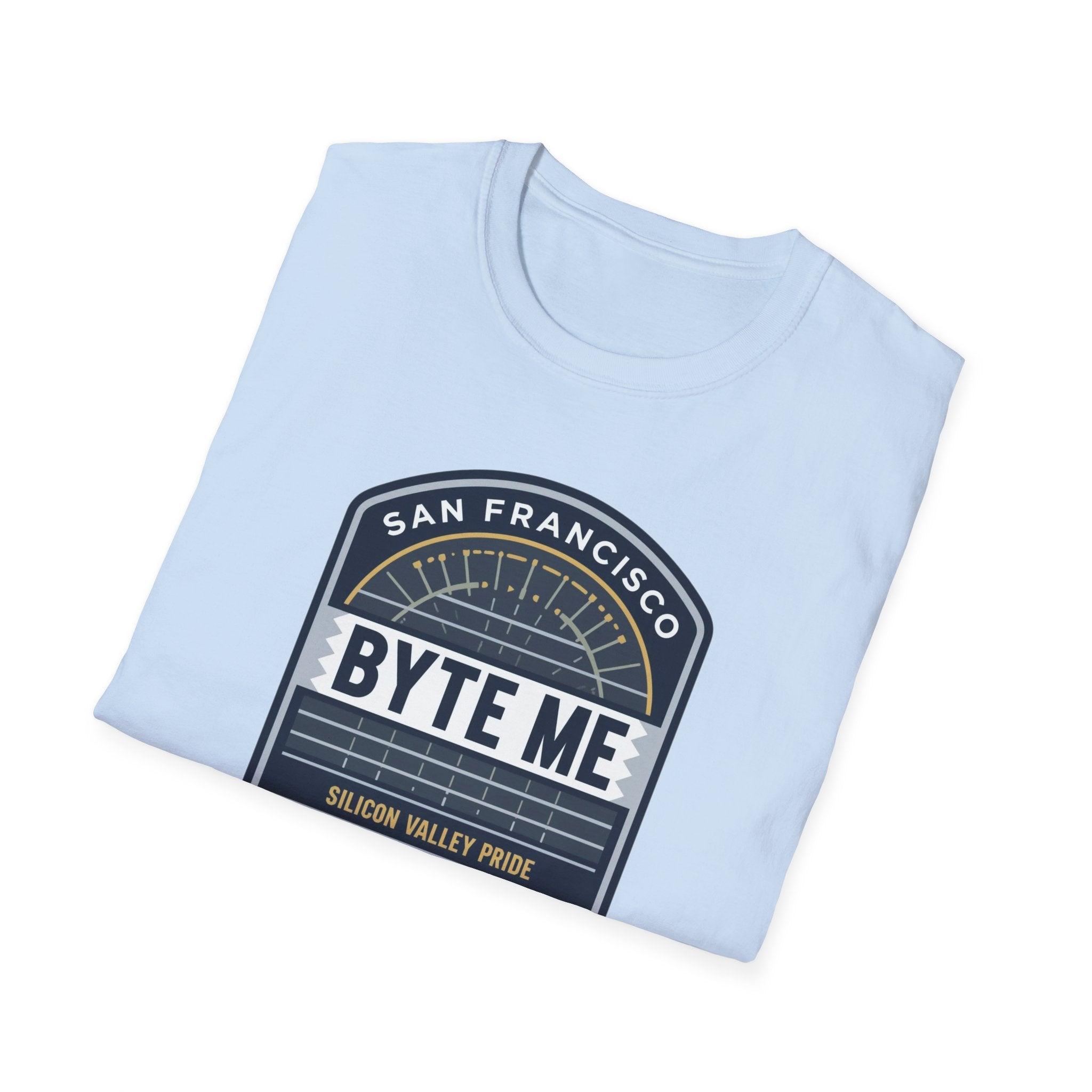 Byte Me San Francisco T-Shirt — Retro Tech Badge Tee (01010)