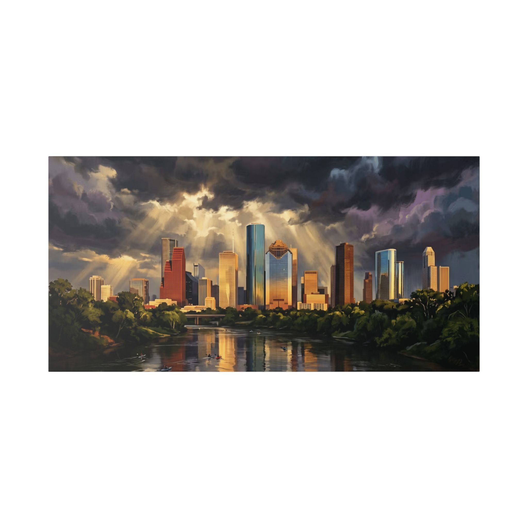 Houston Skyline Canvas Print — Dramatic Stormlight Cityscape Wall Art