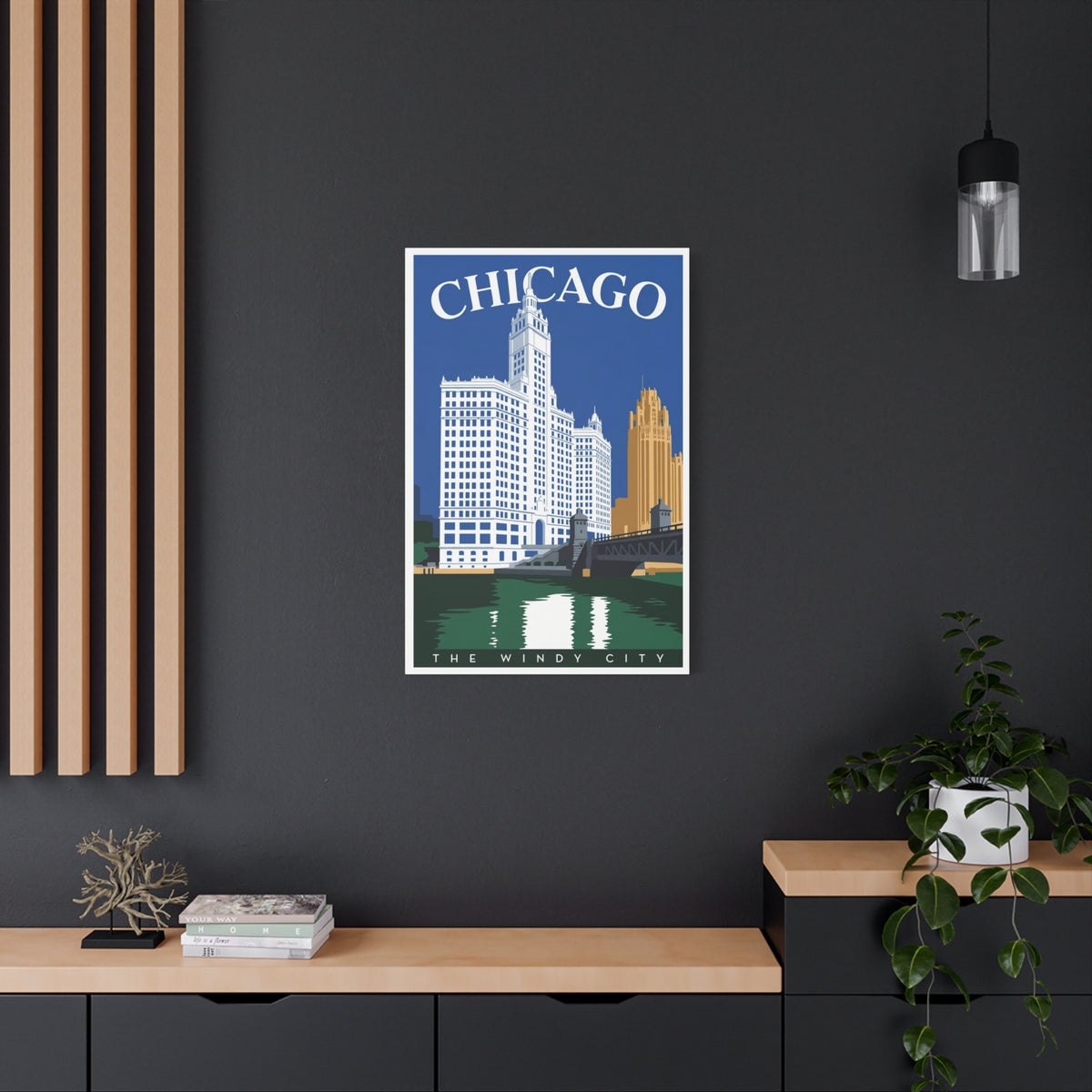Chicago Skyline Stretched Canvas – The Windy City Retro Travel Art