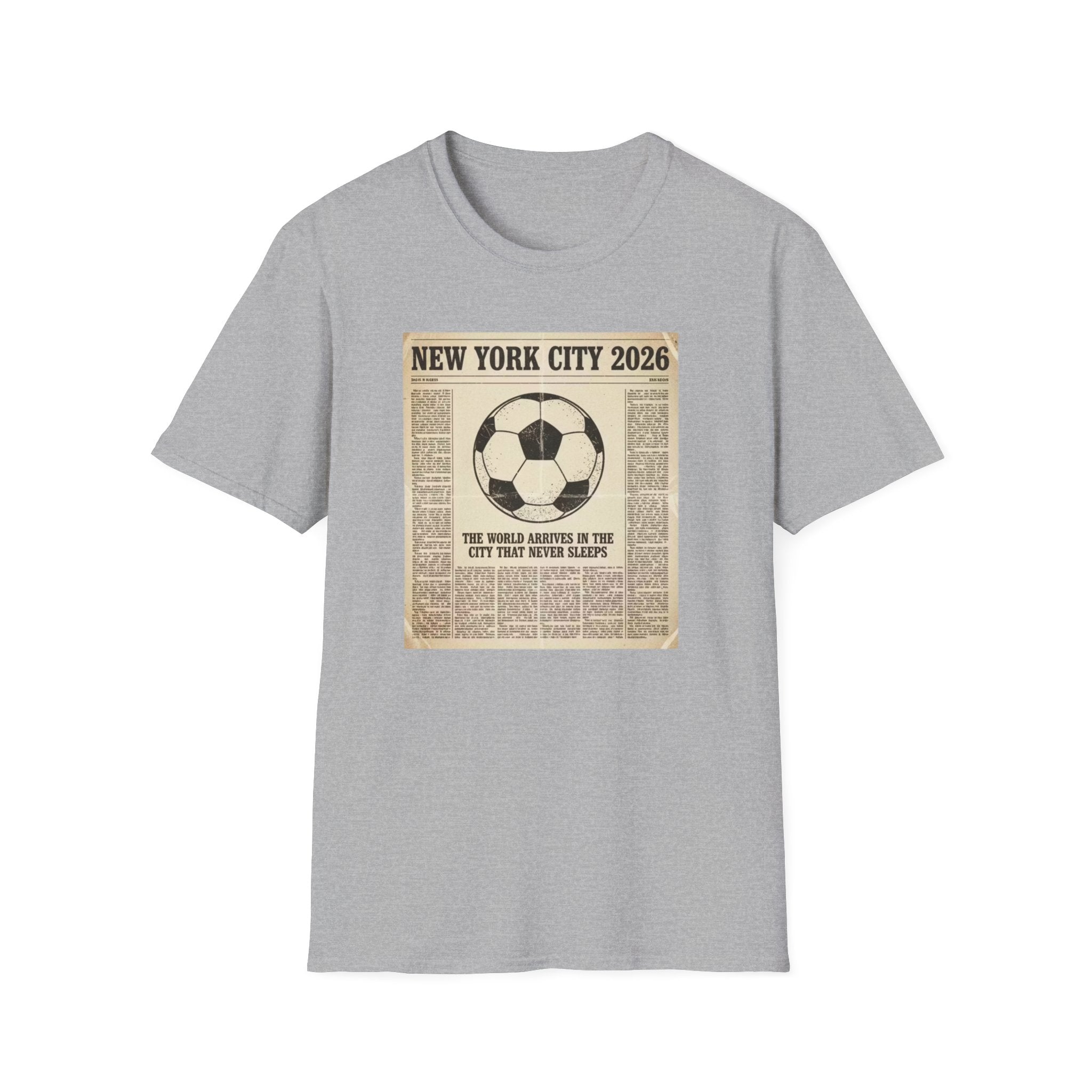 Soccer Newspaper T-Shirt — New York City 2026 Vintage Soccer Tee