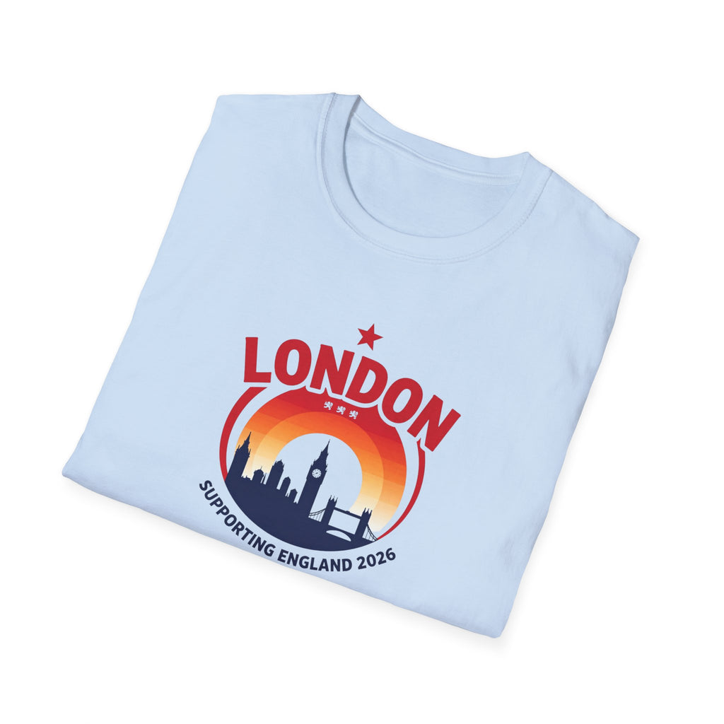 London Skyline World Cup 3 Lions T-Shirt — Supporting England 2026 Sunset Graphic