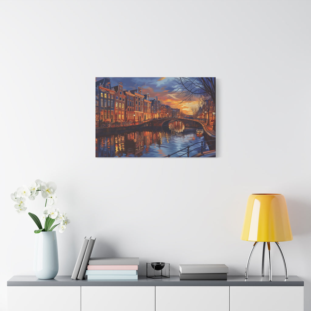 Amsterdam Canal Evening Canvas Print — Sunset Cityscape Wall Art