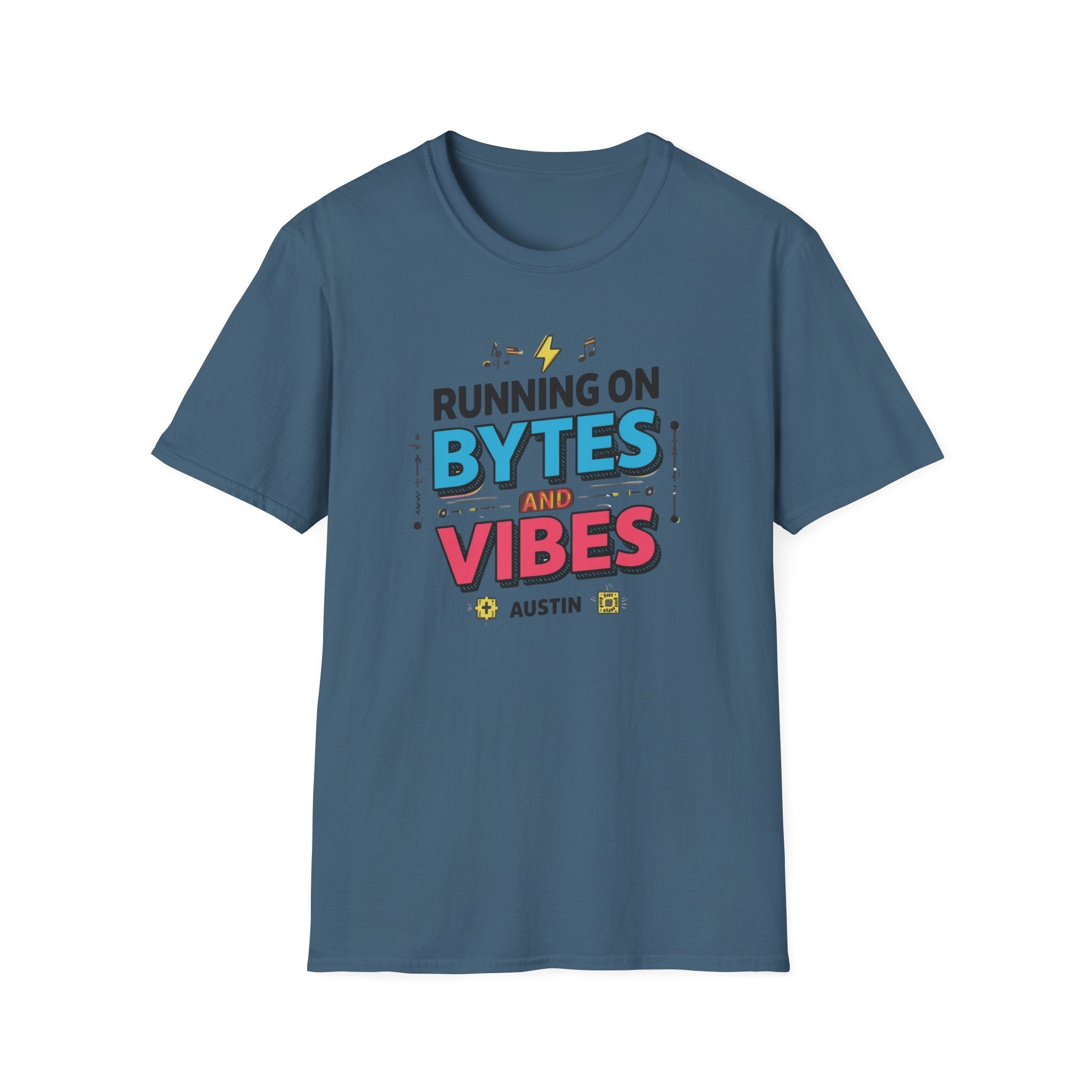 Running on Bytes and Vibes T-Shirt — Retro Tech Austin Graphic Tee