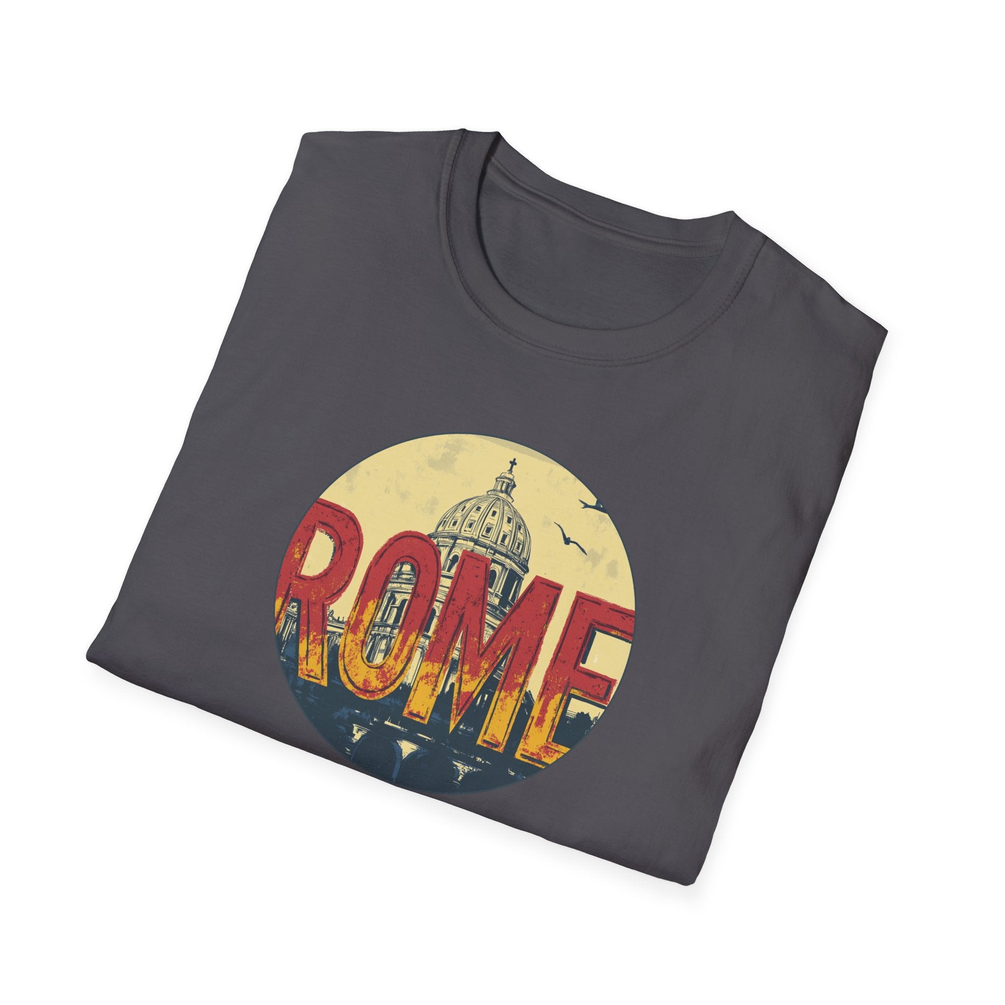 Rome skyline circle graphic T-Shirt | Vatican St. Peter dome vintage travel design