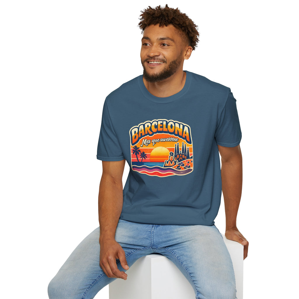 Barcelona Sunset Graphic T-Shirt — "Barcelona Más que un sueño" Vintage Beach Tee