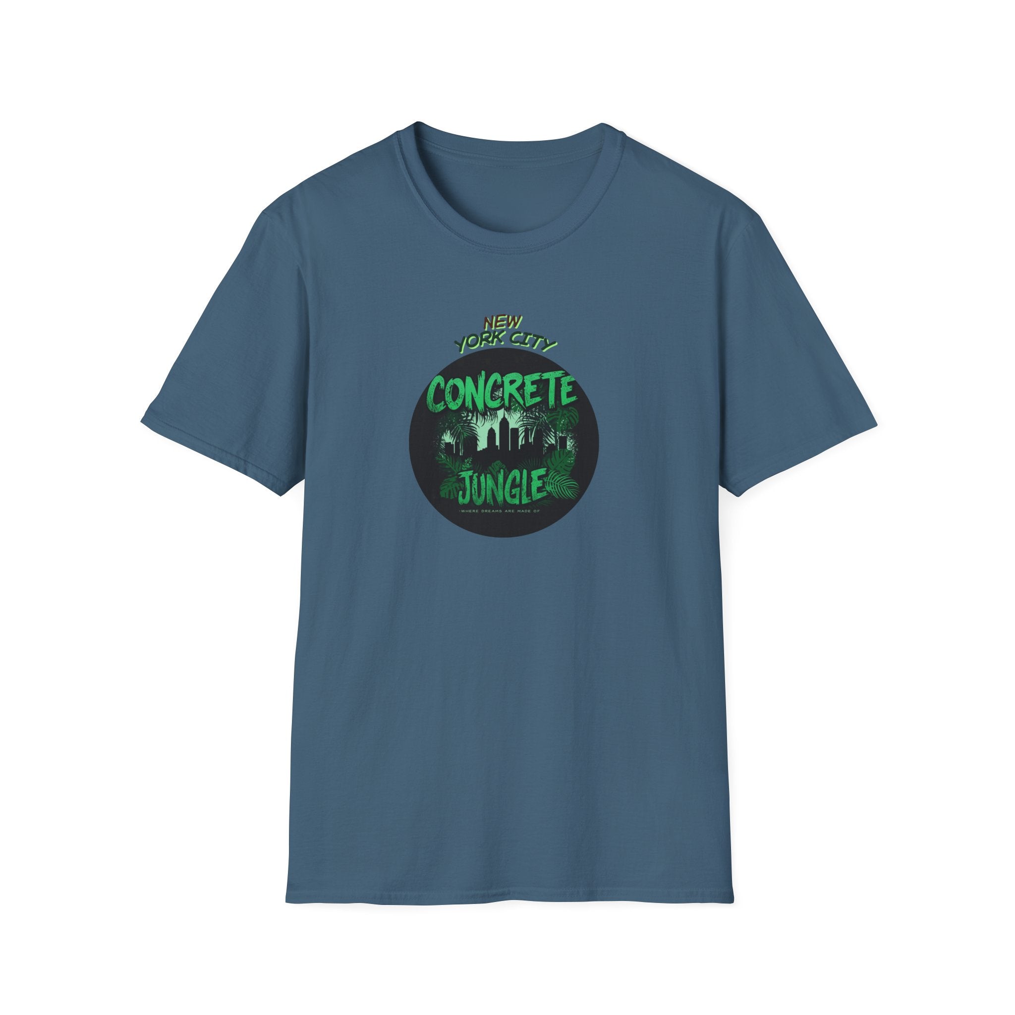 New York City Concrete Jungle T-Shirt | Skyline Silhouette, Green Badge