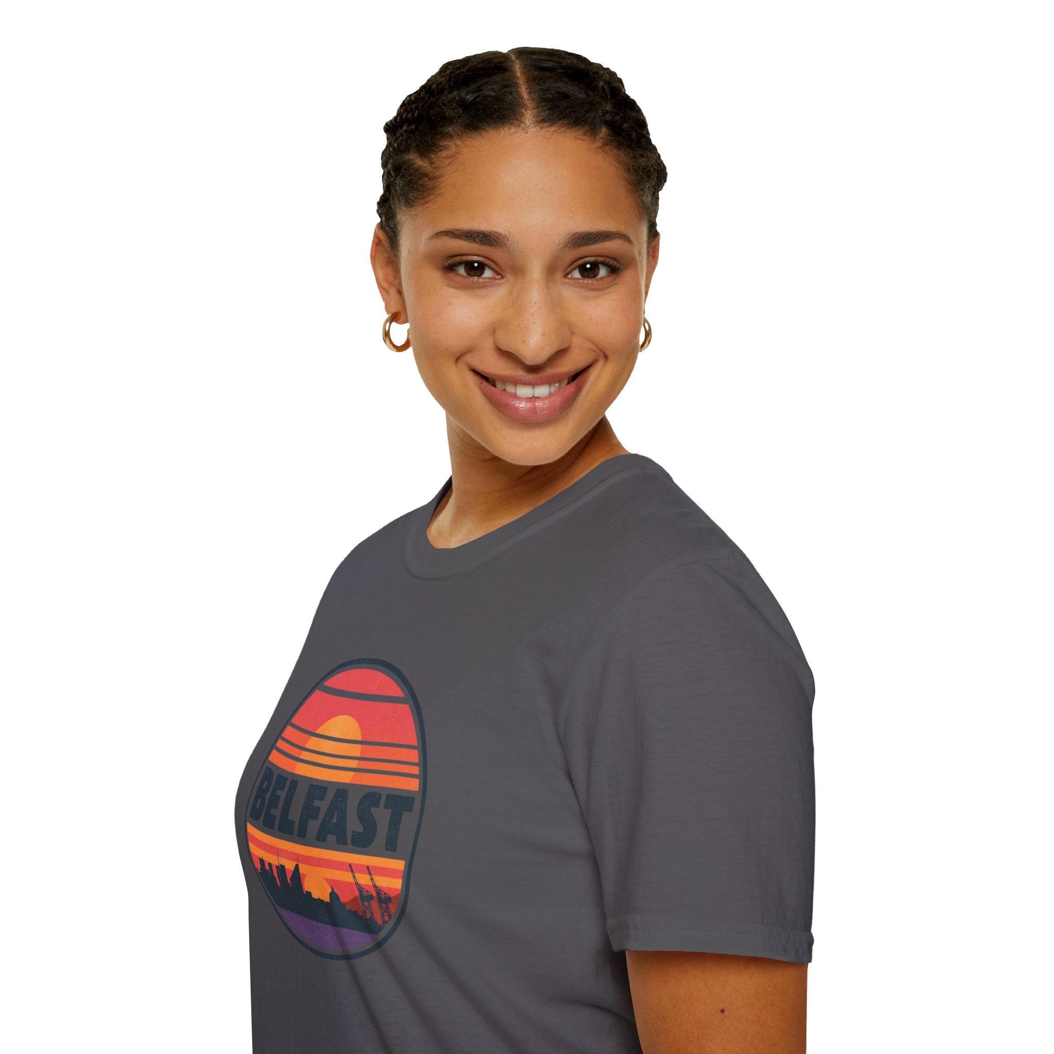 Belfast Sunset T-Shirt — Retro Skyline Graphic Tee