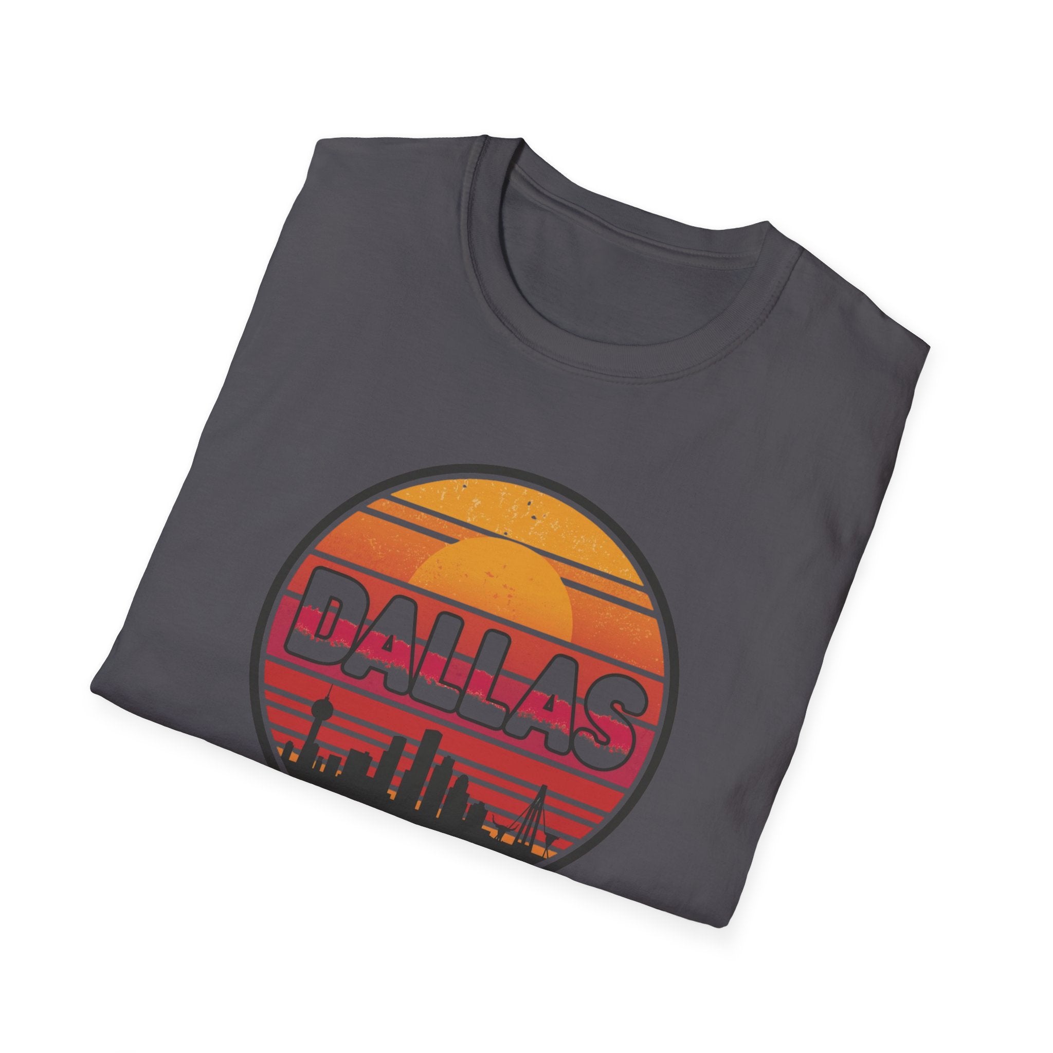 Dallas Sunset Skyline T‑Shirt — Retro Cityscape Tee