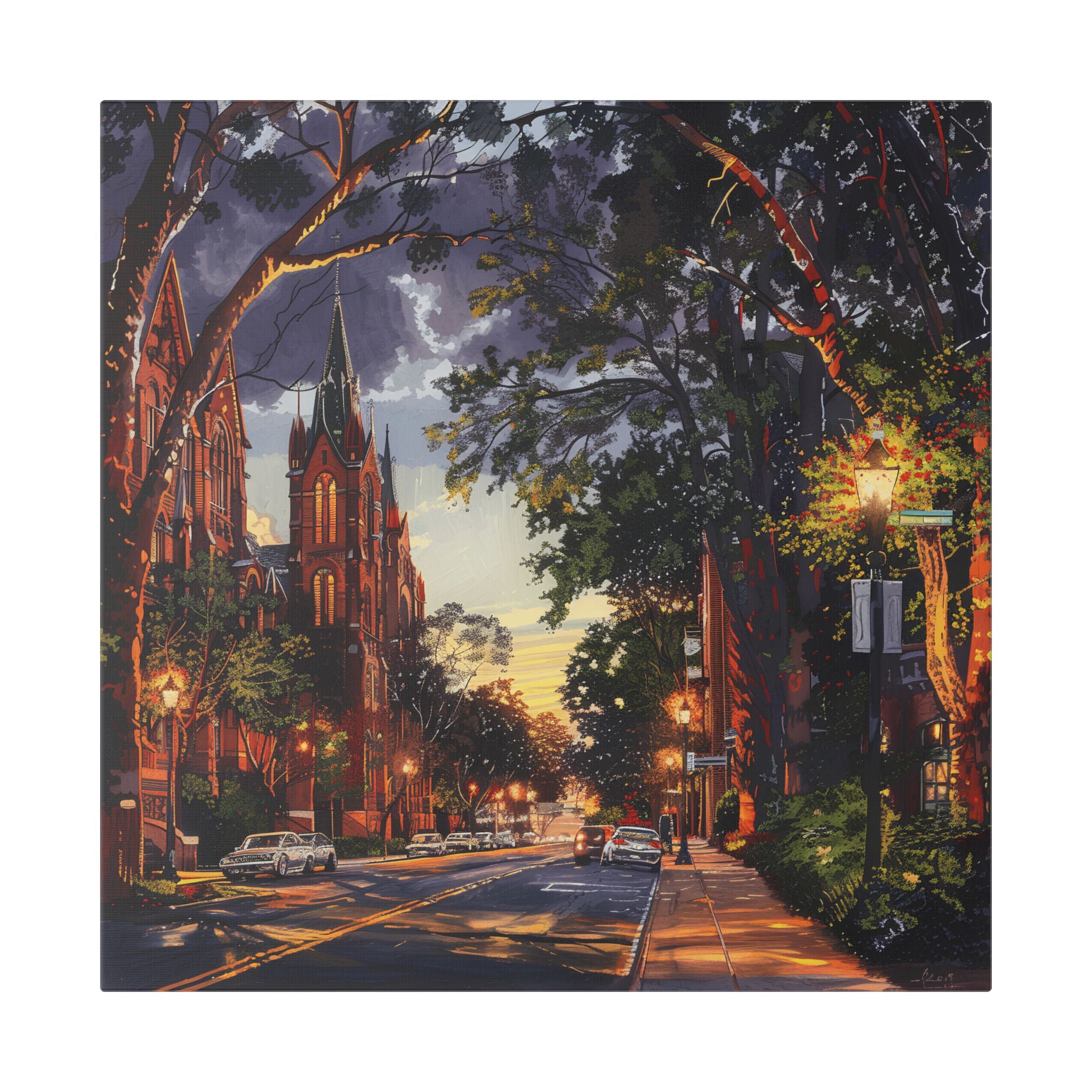 Atlanta Sweet Auburn District - Sunset Church Street Canvas Print — Urban Evening Landscape Wall Art