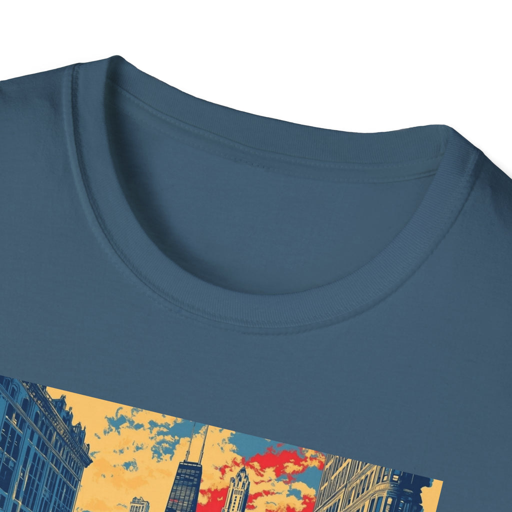 Chicago Cityscape T-Shirt | Vintage Skyline, El Train Poster Style