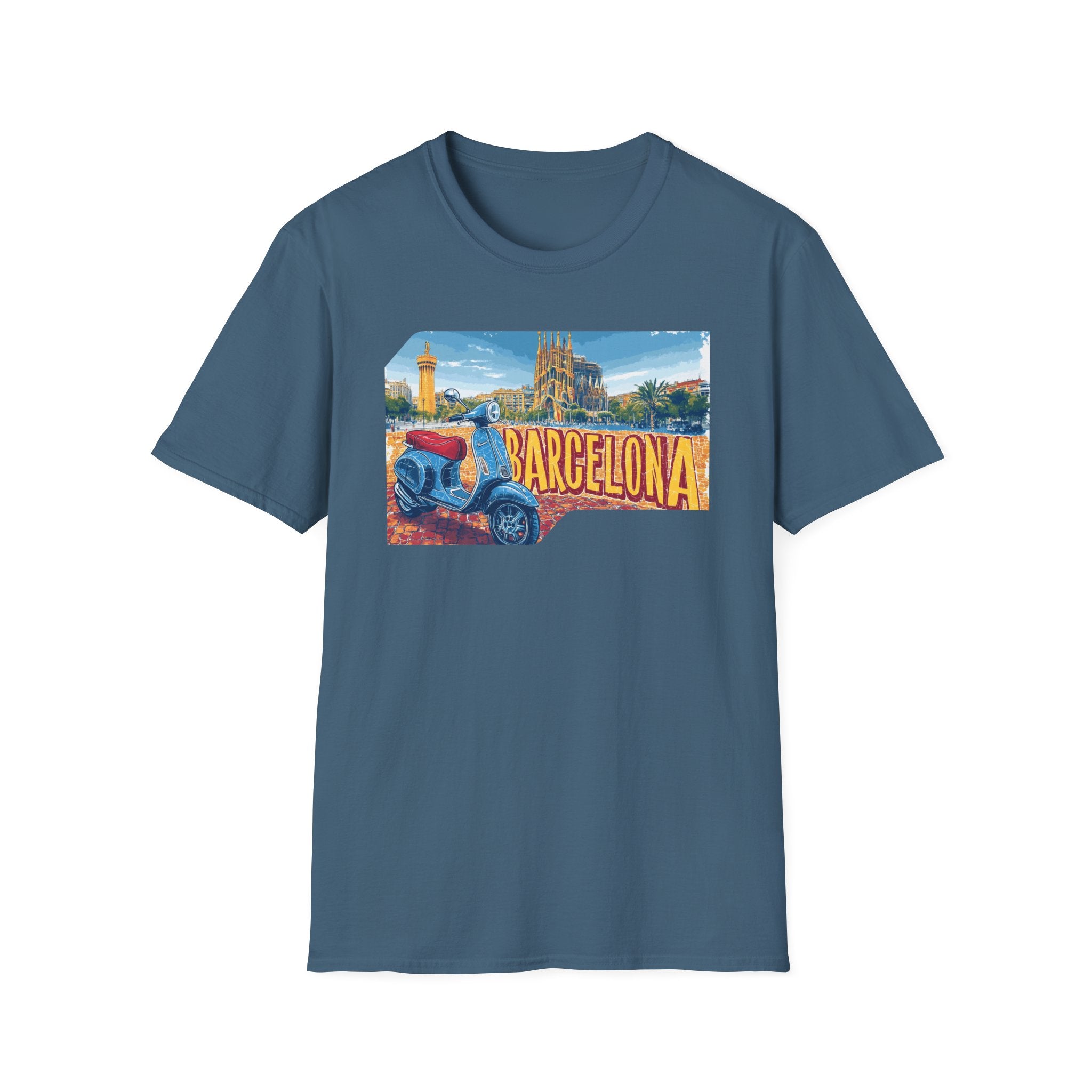 Barcelona Vintage Scooter T-Shirt | City Skyline Travel Souvenir