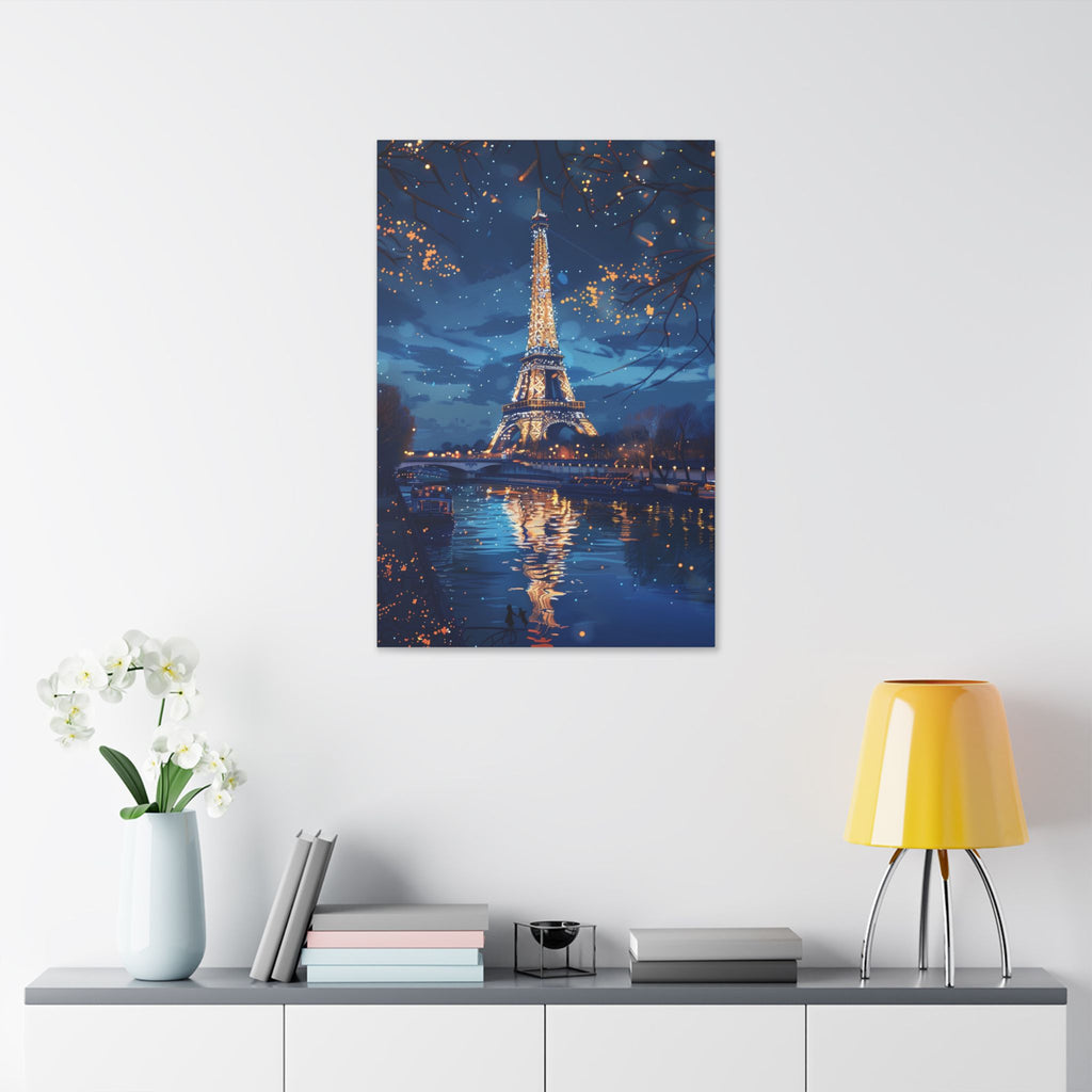 Eiffel Tower Night Canvas — Paris Skyline Stretched Wall Art