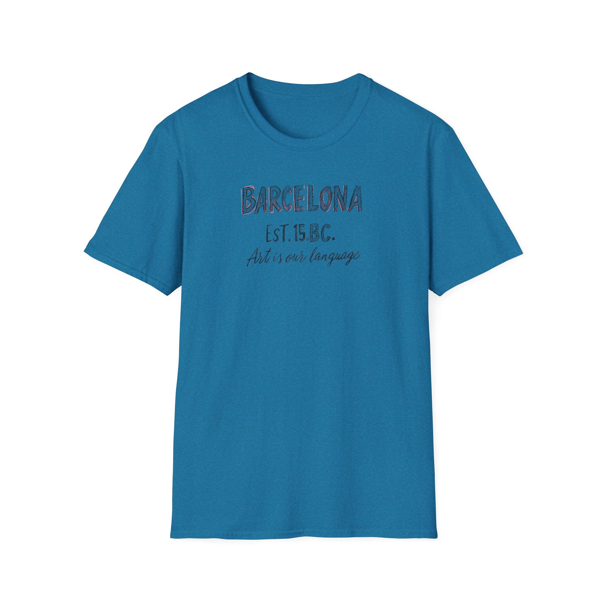 Barcelona Est. 15 B.C. T-Shirt – Vintage Travel Tee with "Art is our language" Script