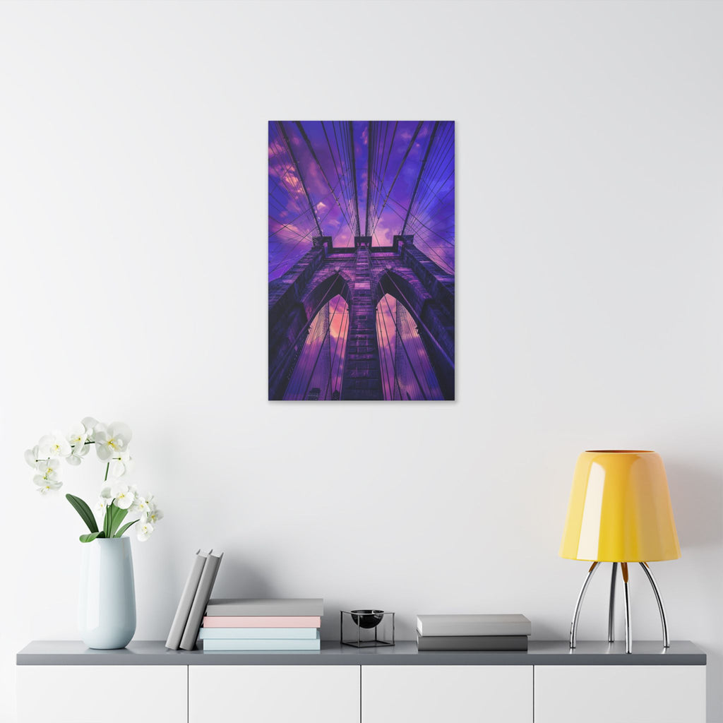 Brooklyn Bridge Sunset Canvas — Purple Sky Stretched Wall Art