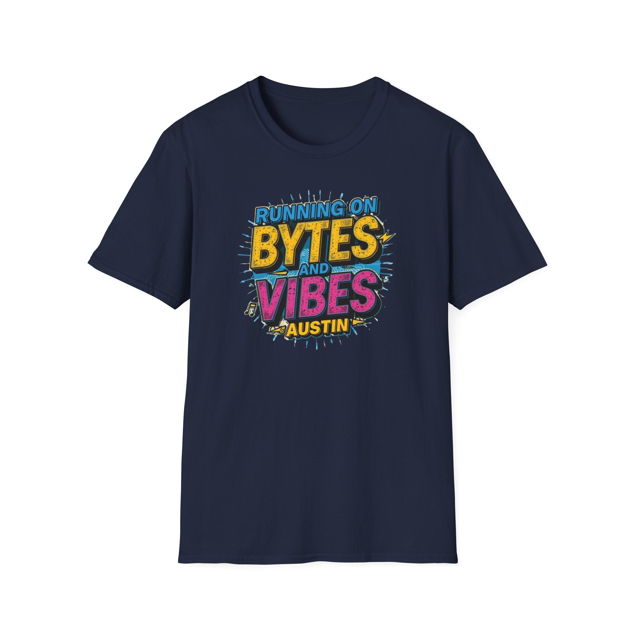 Running on Bytes and Vibes T-Shirt — Austin Retro Tech Graphic Tee