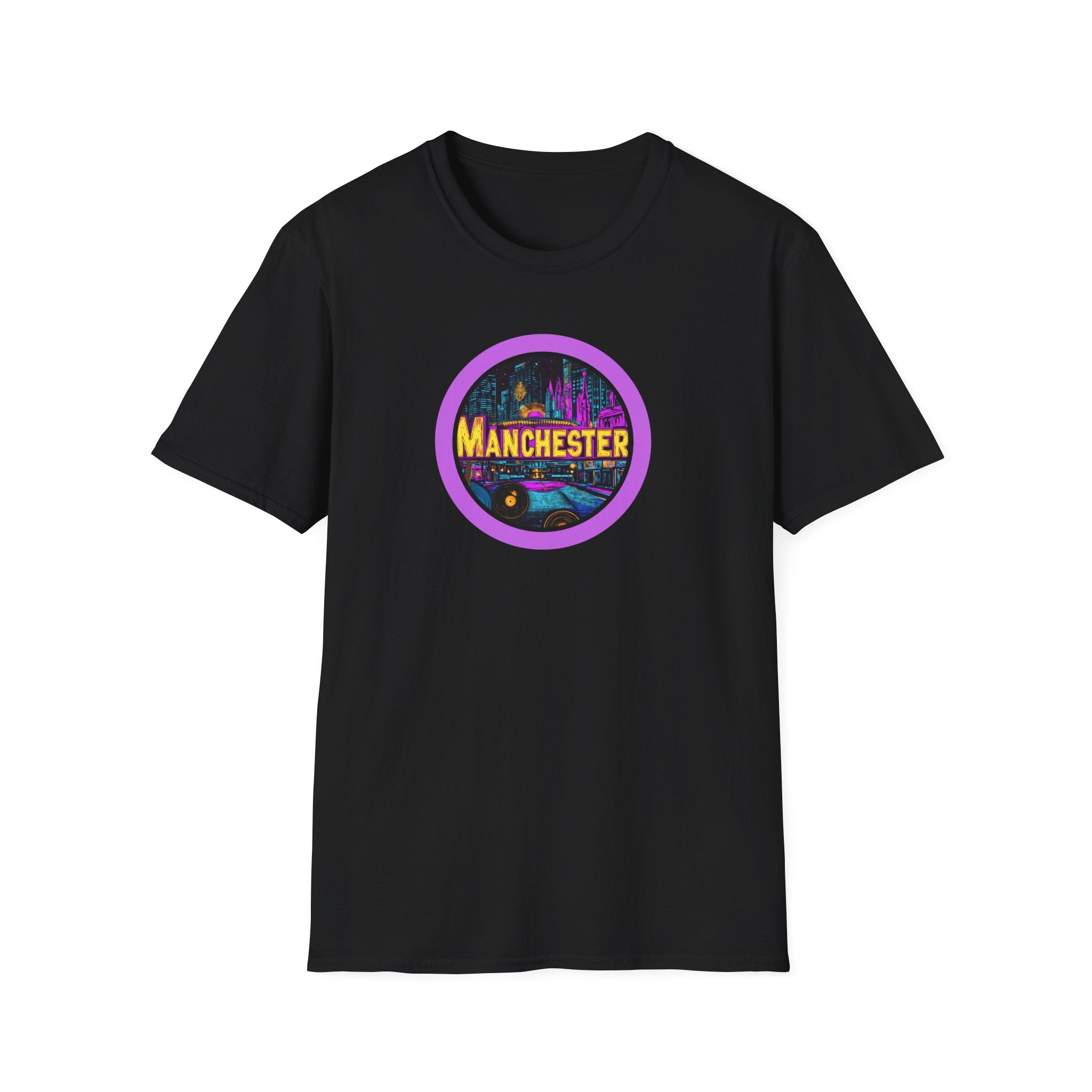 Manchester neon cityscape T-Shirt | retro skyline badge