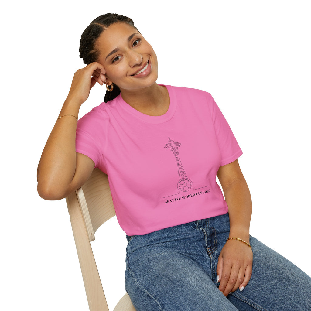 Seattle Space Needle Sketch T-Shirt — Minimalist 'Seattle World Cup 2026' Souvenir Tee