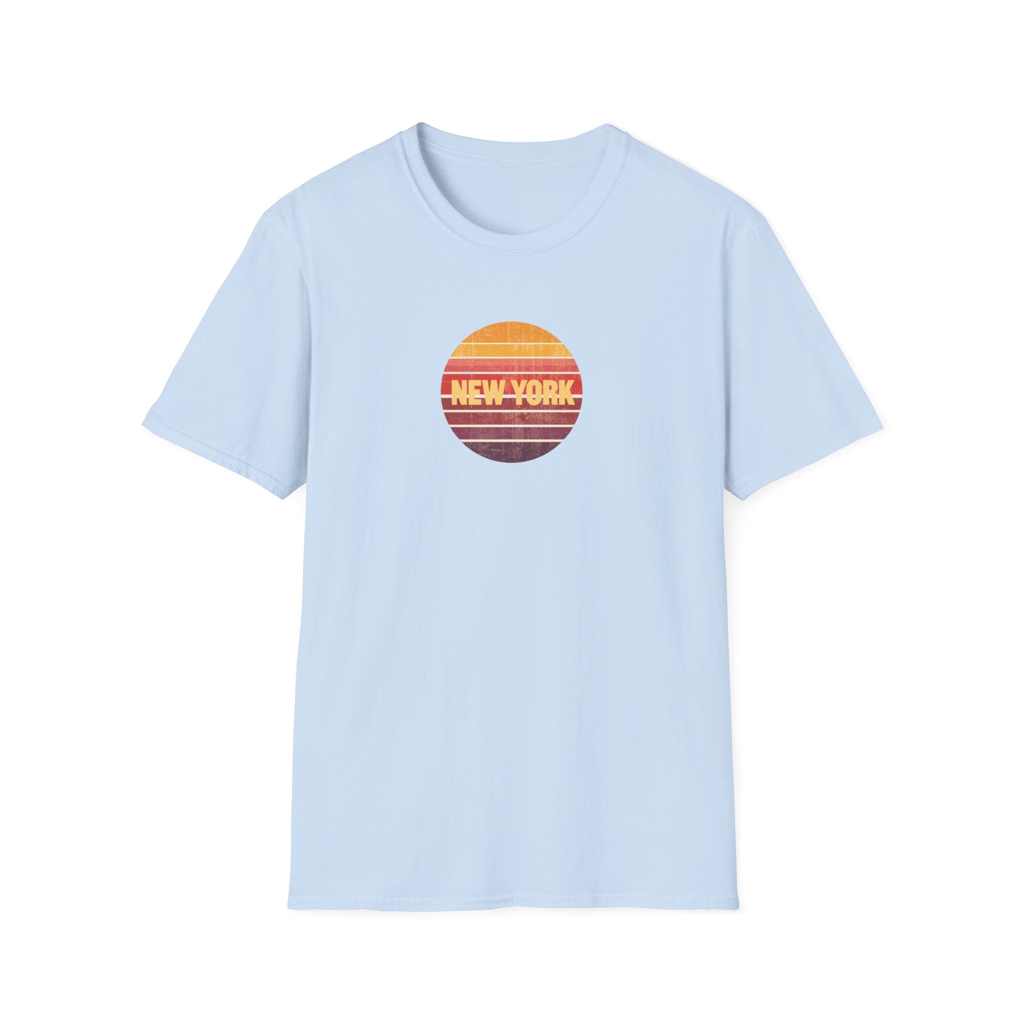 Retro Sunset New York T-Shirt | Vintage Striped City Graphic