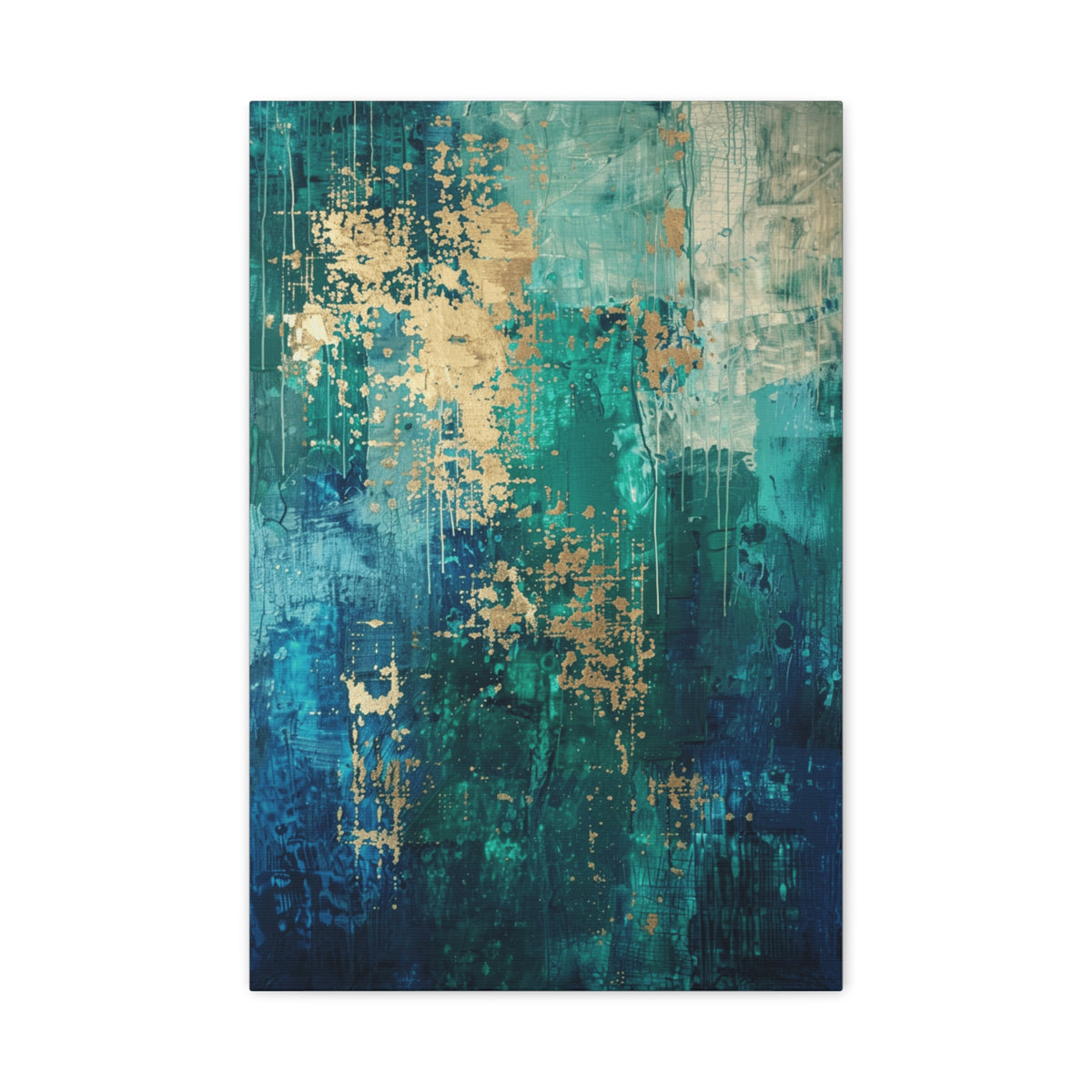 Abstract Teal & Gold Canvas Art  inspired by Vienna – Modern Stretched Wall Art