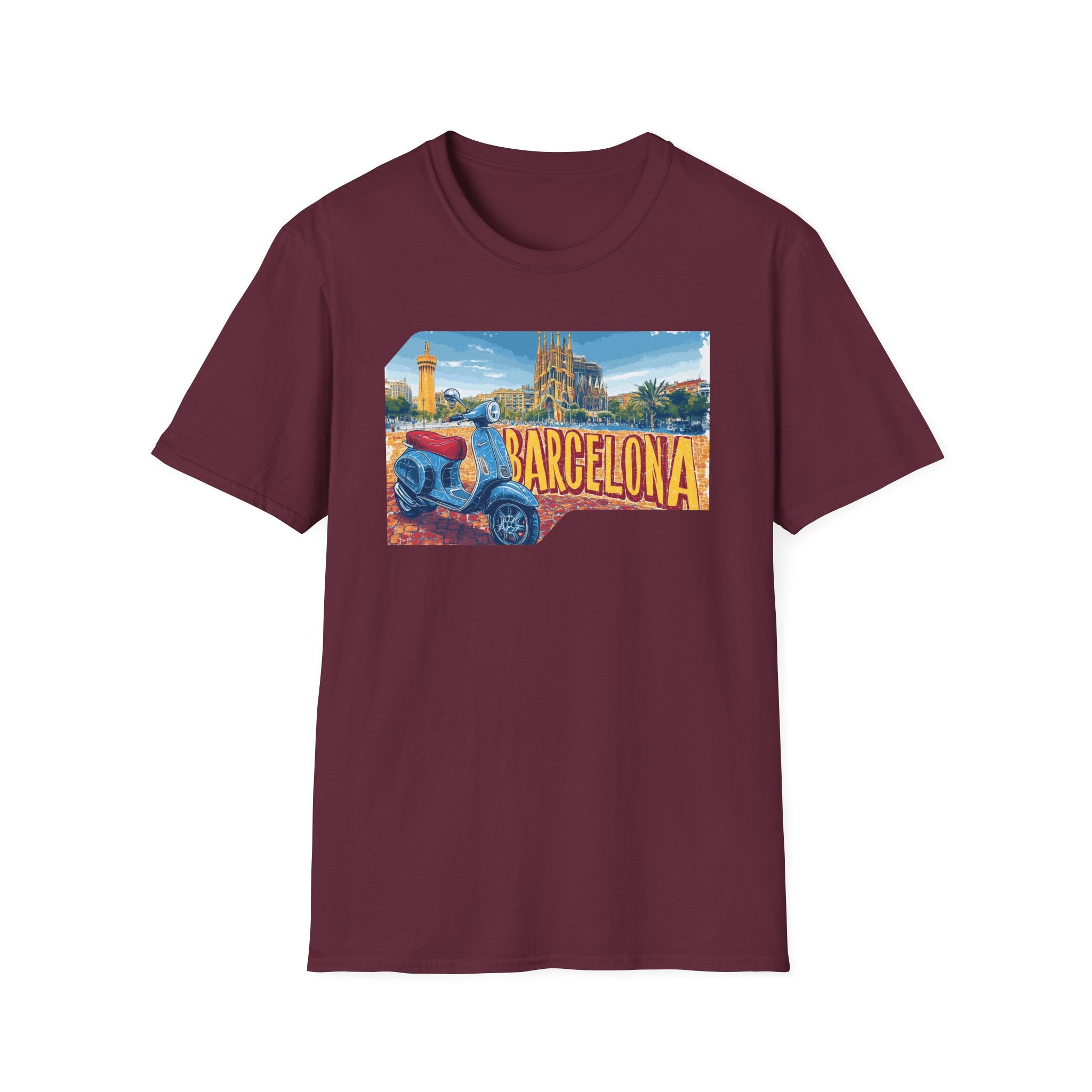Barcelona Vintage Scooter T-Shirt | City Skyline Travel Souvenir