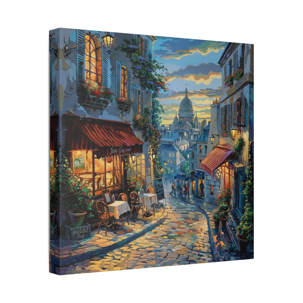 Paris Evening Street Canvas Wall Art — Cozy Café Cityscape Stretched Canvas