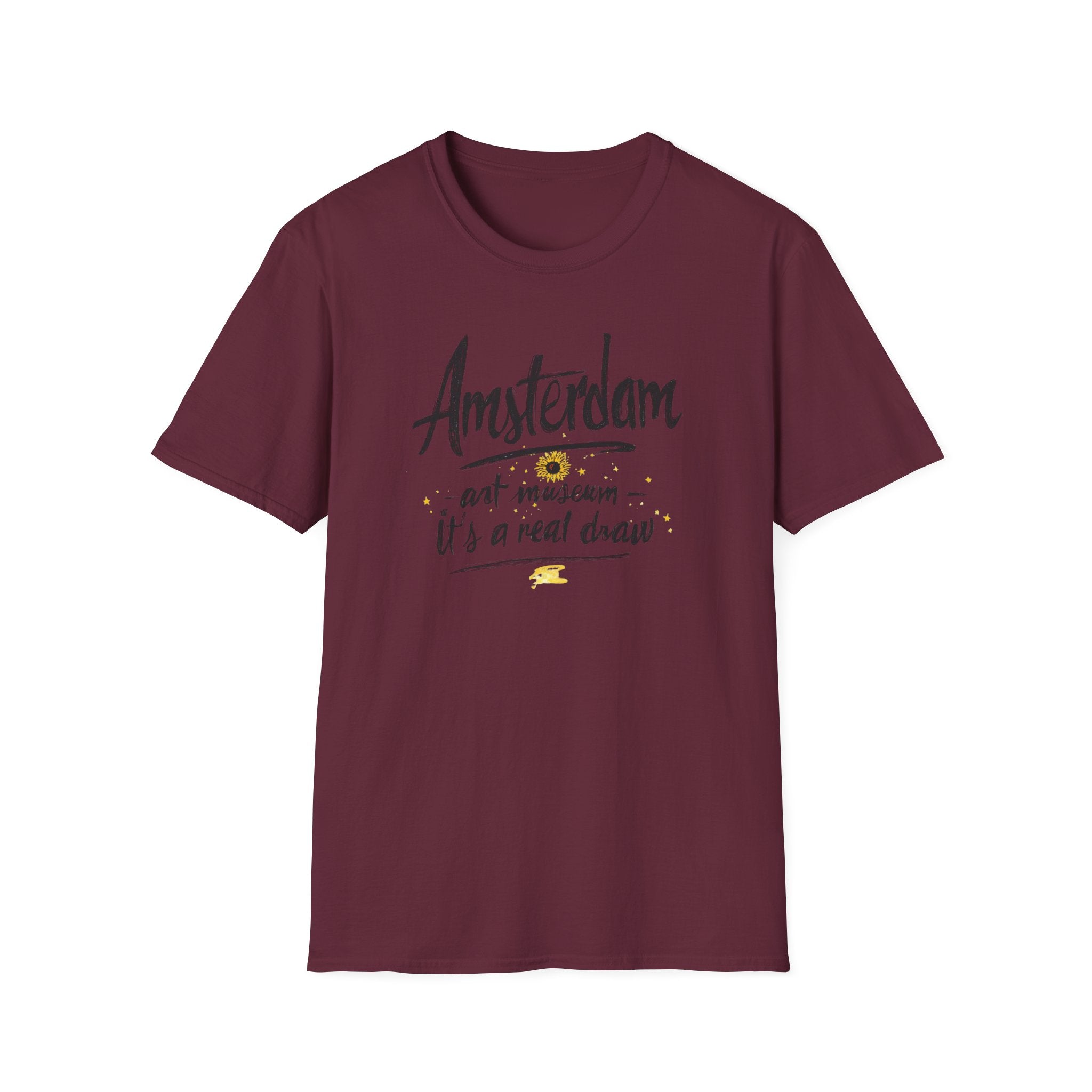 Amsterdam Art Museum T-Shirt — "Amsterdam" Script Graphic with "art museum — it’s a real draw"