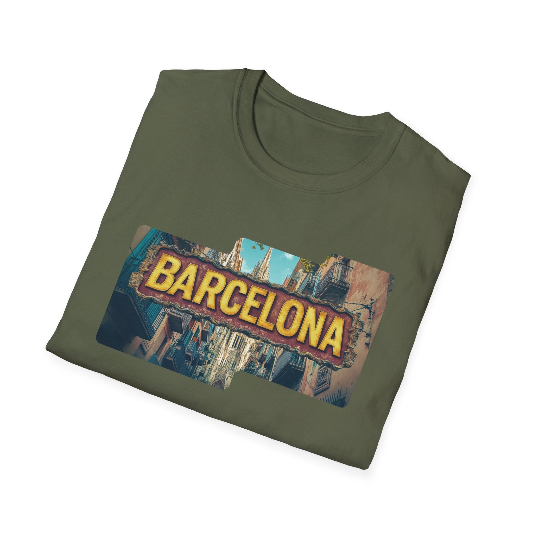 Barcelona Cityscape T-Shirt | Vintage Sign Travel Tee