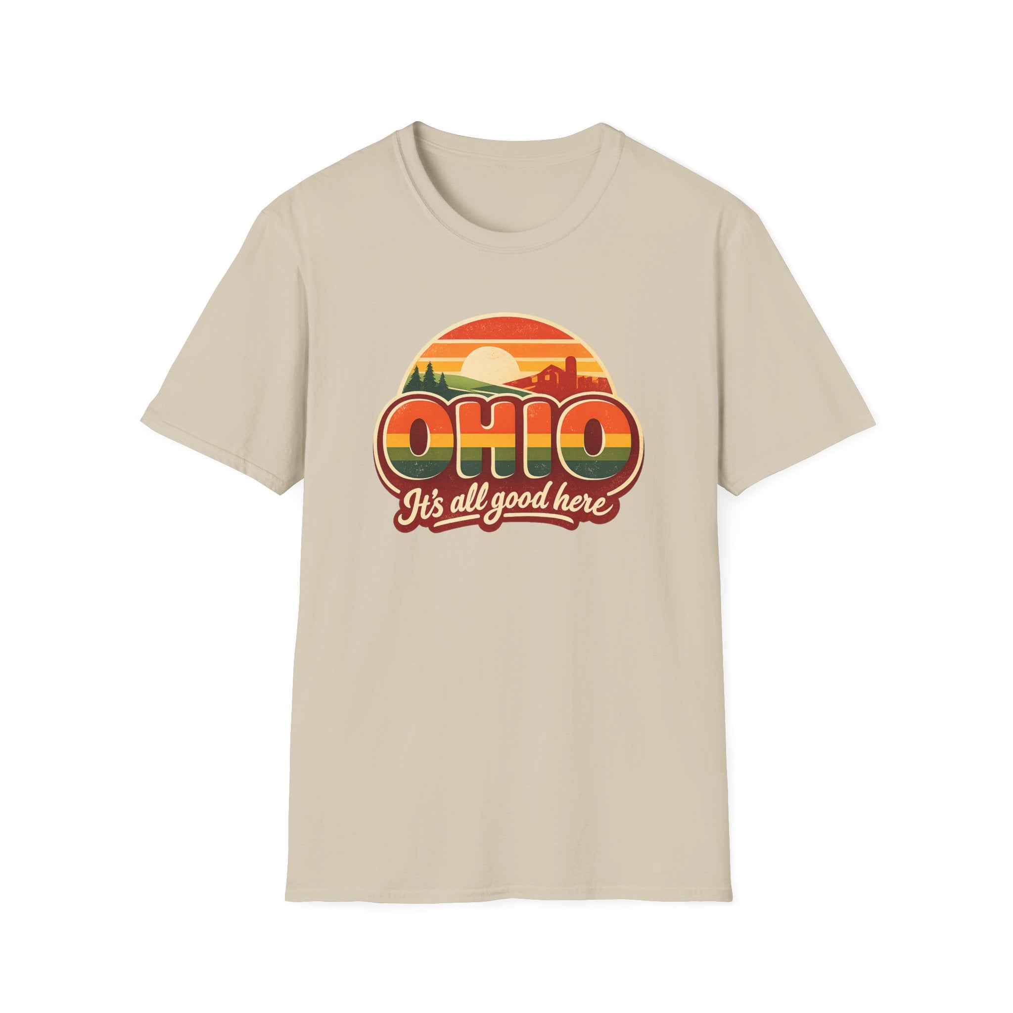 Ohio Retro Sunset T-Shirt — “Ohio It's All Good Here” Vintage State Tee