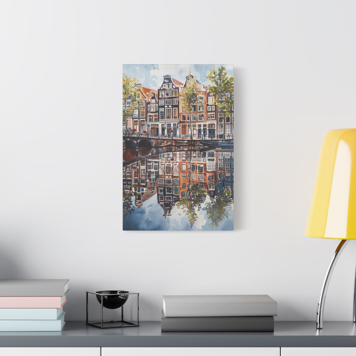 Amsterdam Canal Reflection Canvas Print — European Cityscape Wall Art