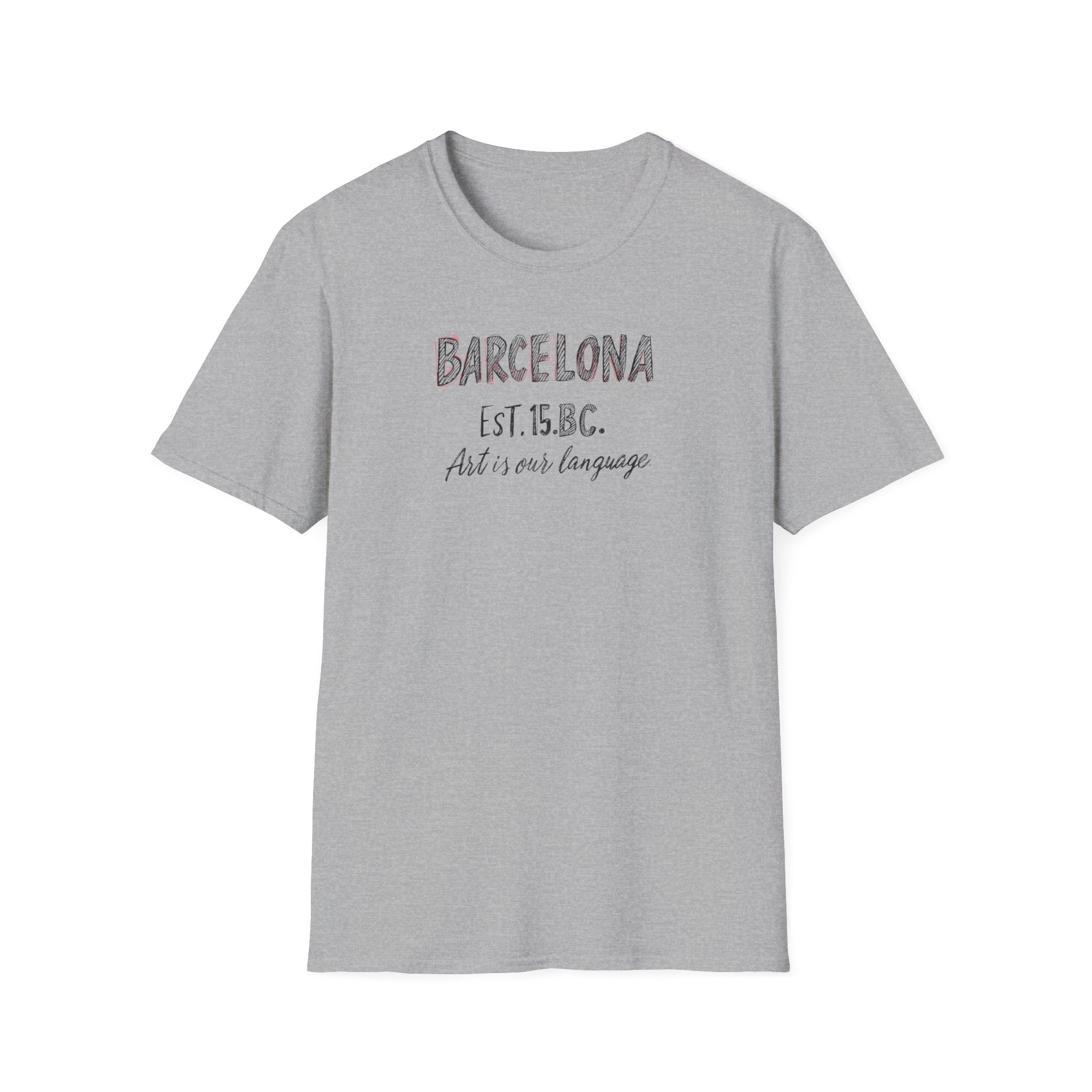 Barcelona Est. 15 B.C. T-Shirt – Vintage Travel Tee with "Art is our language" Script