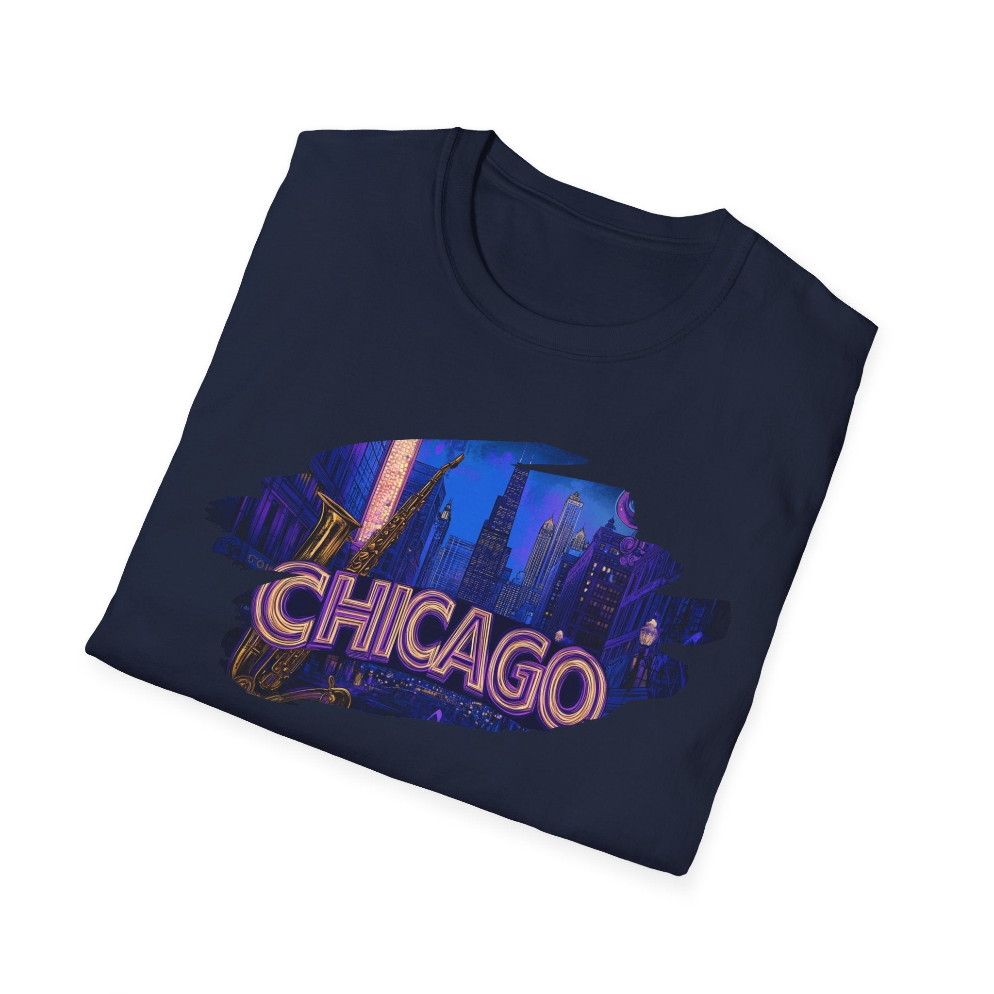 Chicago Neon Skyline T-Shirt | Cityscape Night Design