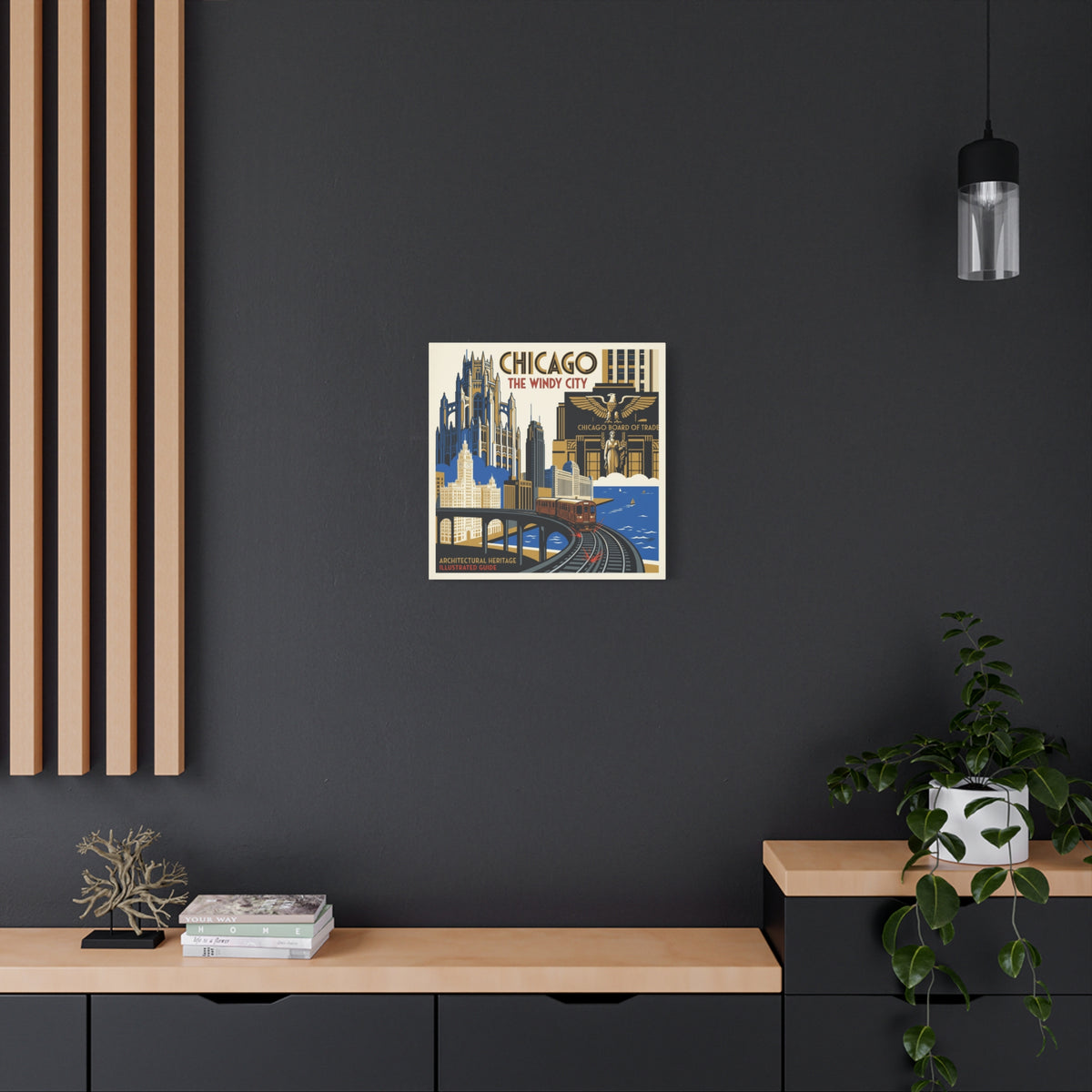 Chicago Vintage Travel Canvas – “Chicago The Windy City” Stretched Wall Art