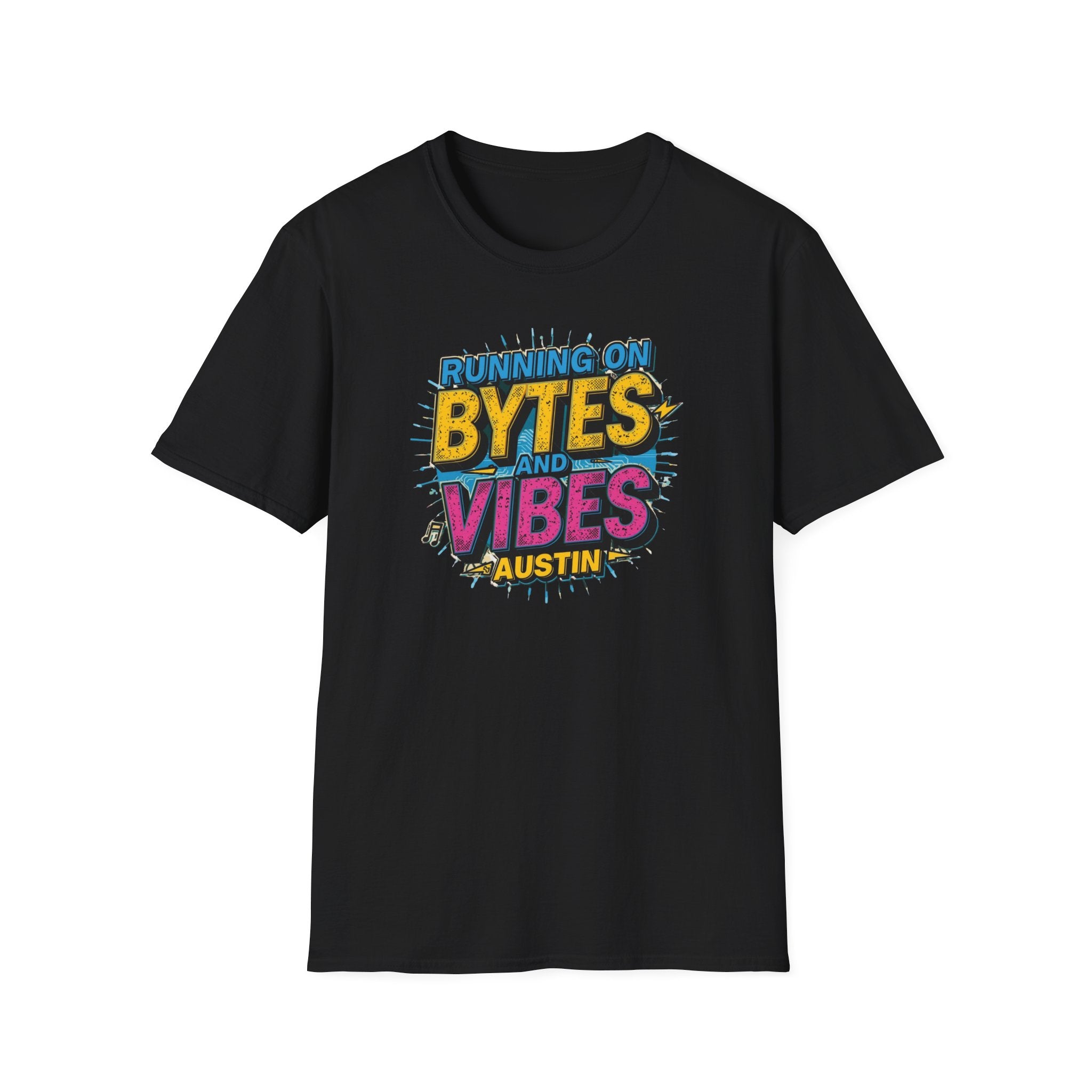 Running on Bytes and Vibes T-Shirt — Austin Retro Tech Graphic Tee