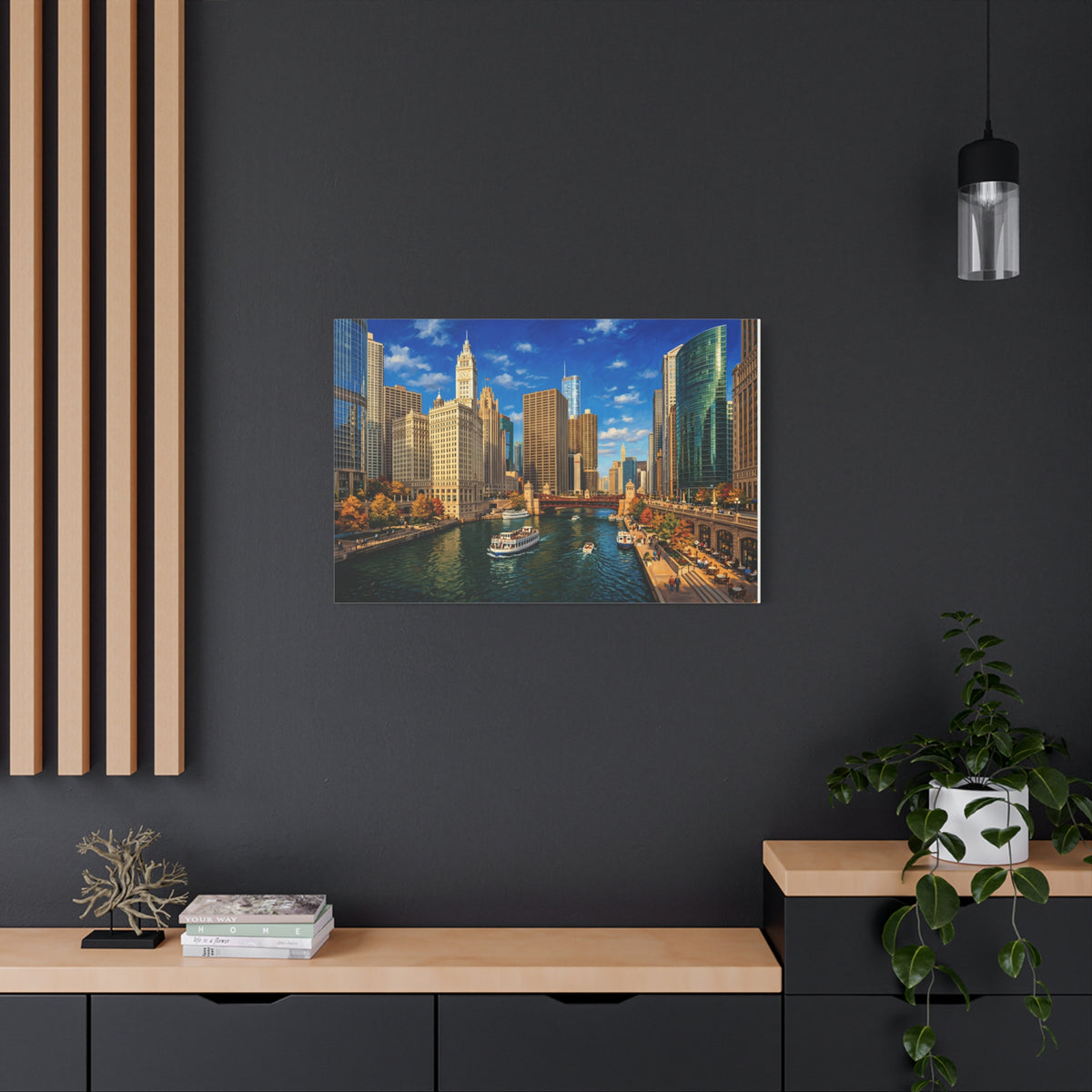 Chicago Riverwalk Canvas Print — Scenic Cityscape Wall Art